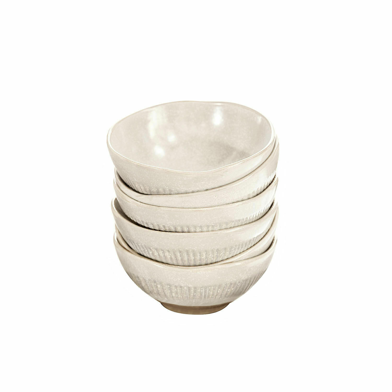 beżowy Zestaw 4 beżowych ceramicznych misek z delikatnym wzorem, idealny do kuchni i jadalni