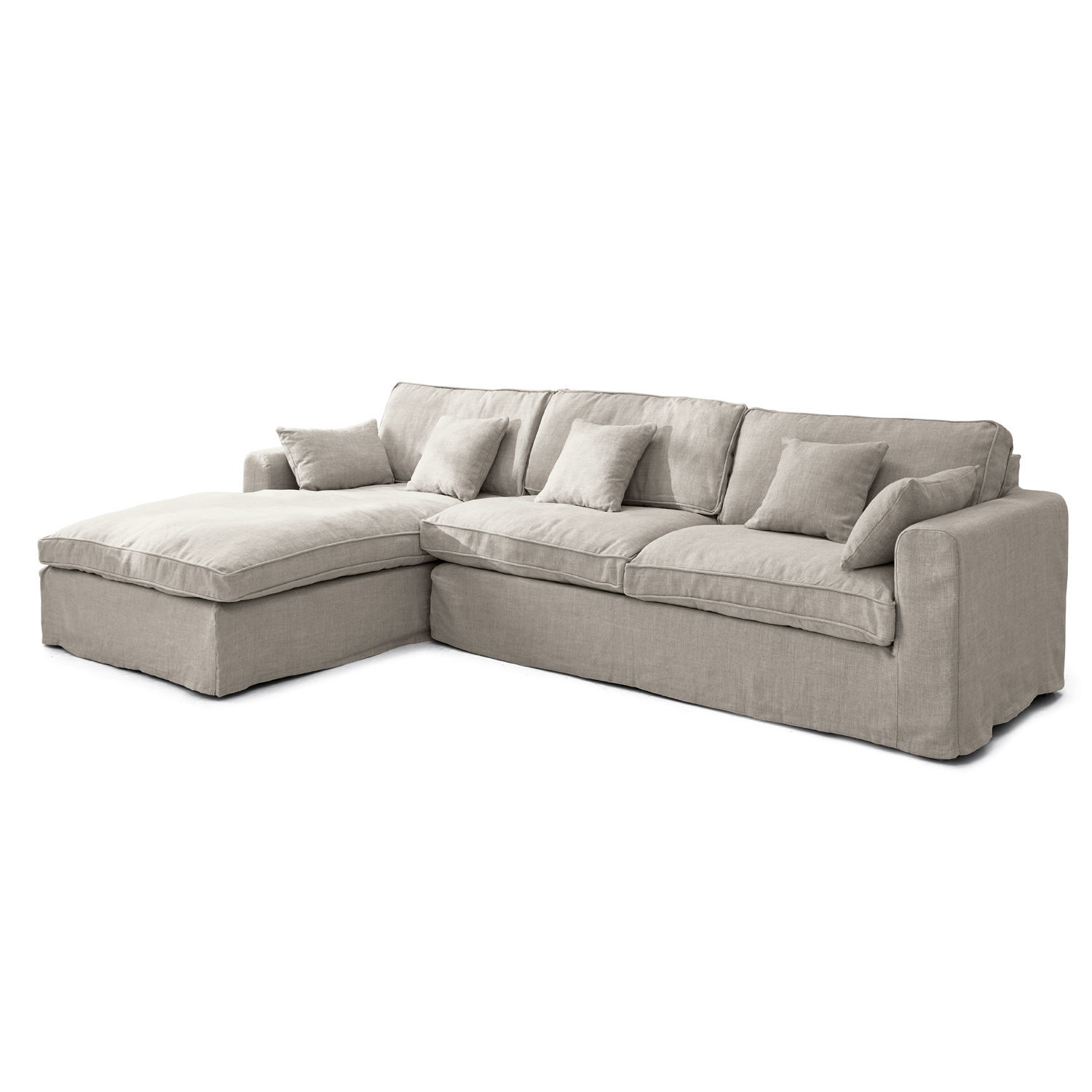 Sofa Seaford Beżowa narożna sofa z tkaniny z miękkimi poduszkami do salonu i wypoczynku