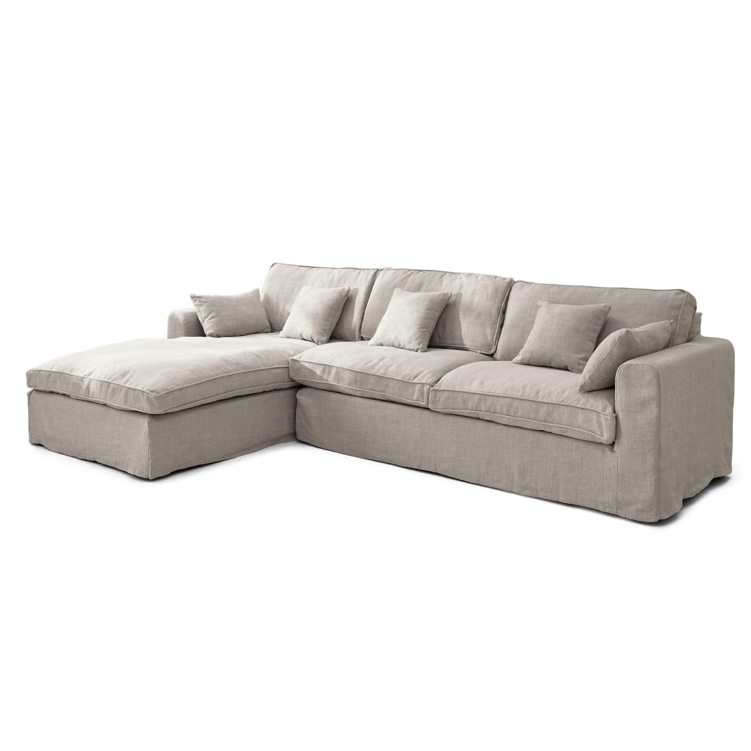 Sofa Seaford Beżowa narożna sofa z tkaniny z miękkimi poduszkami do salonu i wypoczynku