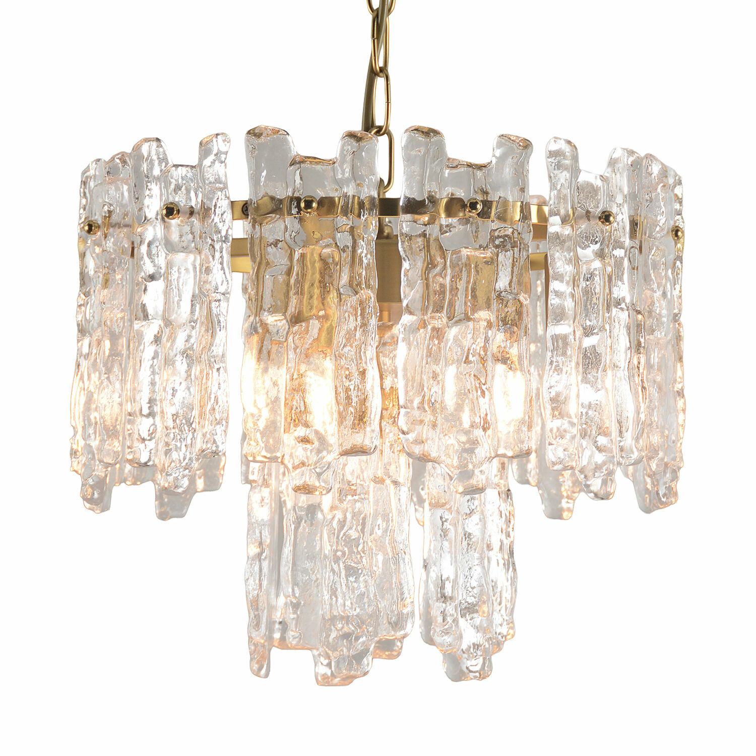 Lampa wisząca Lanziano Lampa wisząca z przezroczystego szkła i złotego metalu, dekoracyjna lampa sufitowa do salonu