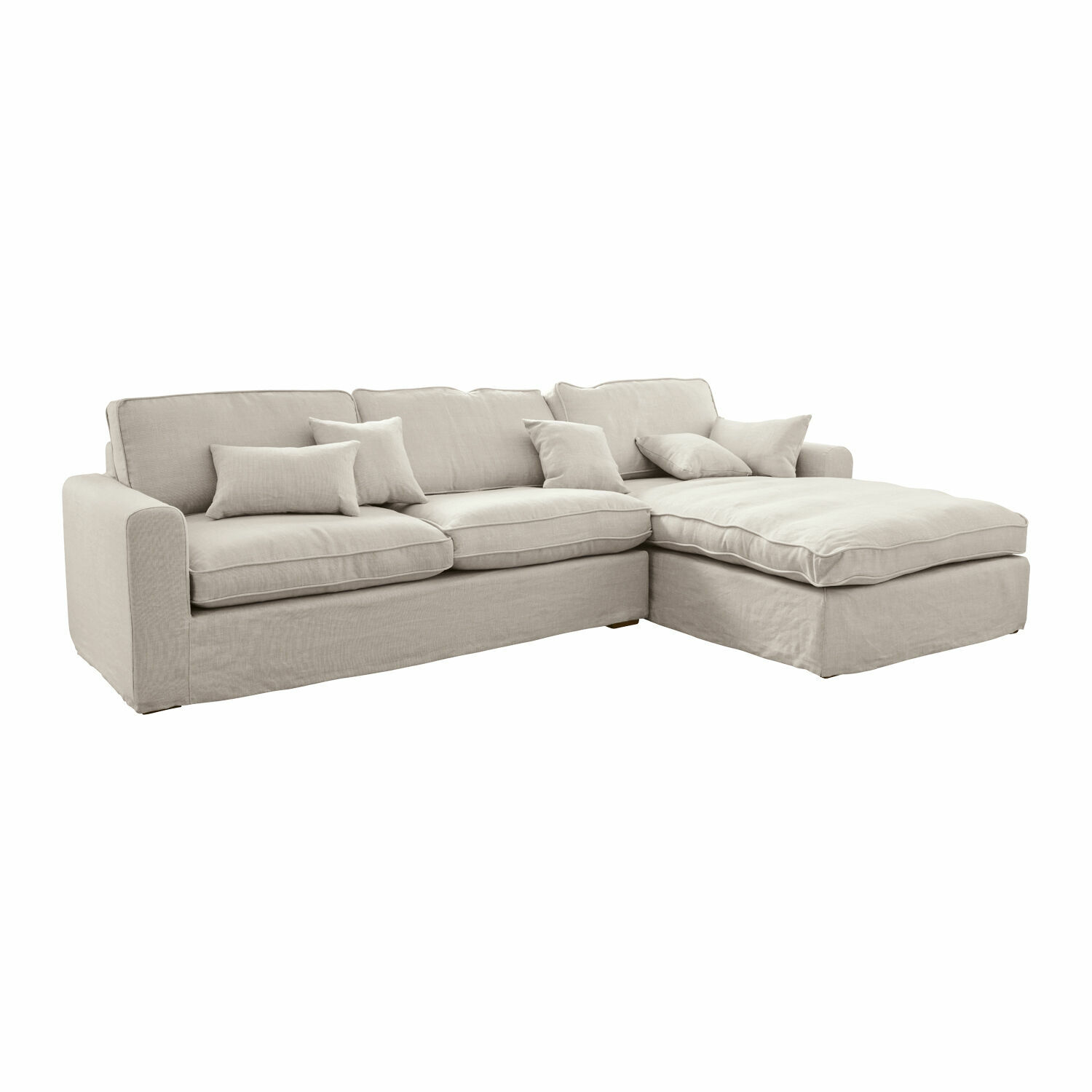 Sofa Seaford Beżowa narożna sofa z tkaniny z miękkimi poduszkami, wygodny mebel do salonu