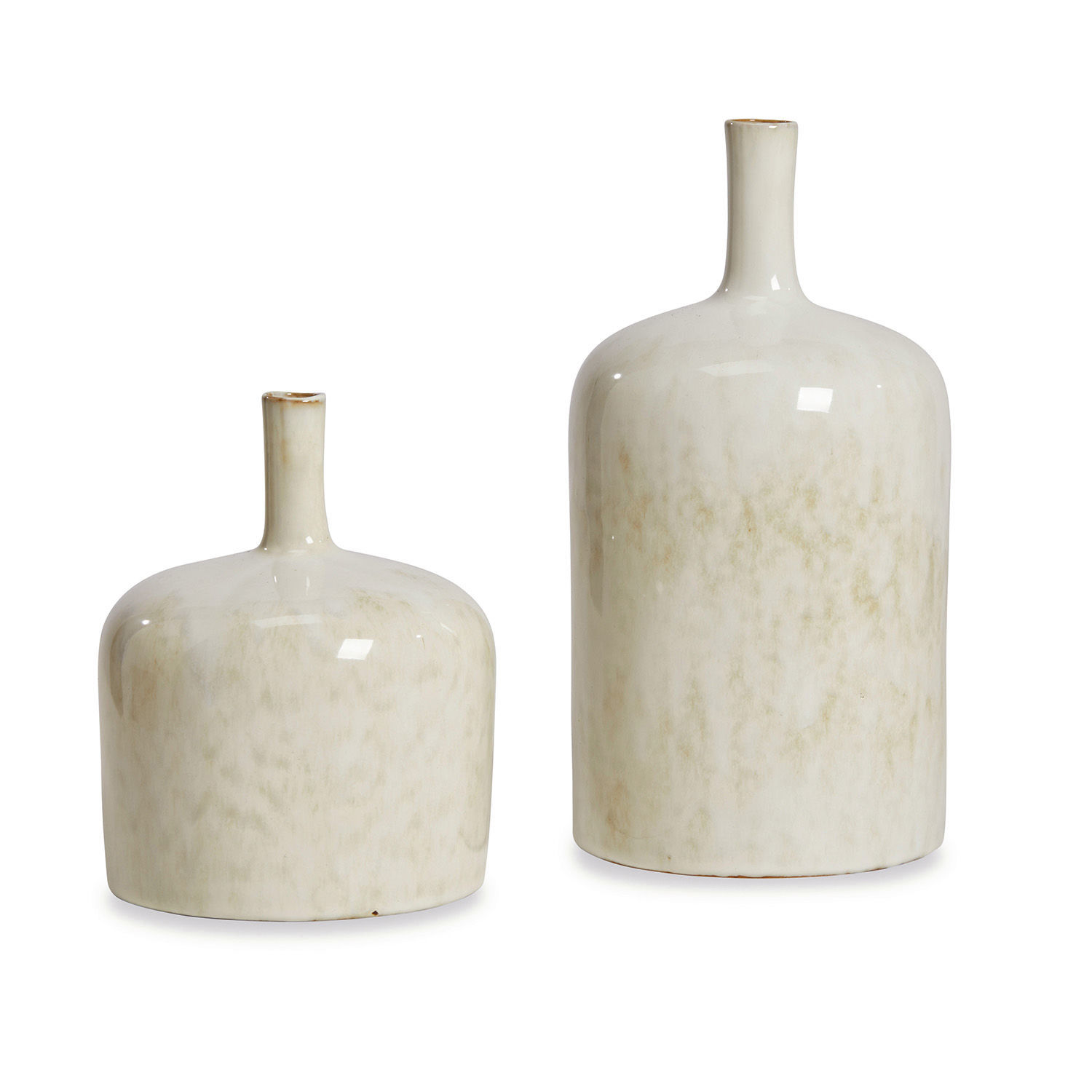 Wazon, zestaw 2 szt. Kurys Zestaw dwóch ceramicznych wazonów w kremowym kolorze z delikatnym marmurkowym wzorem do dekoracji wnętrz