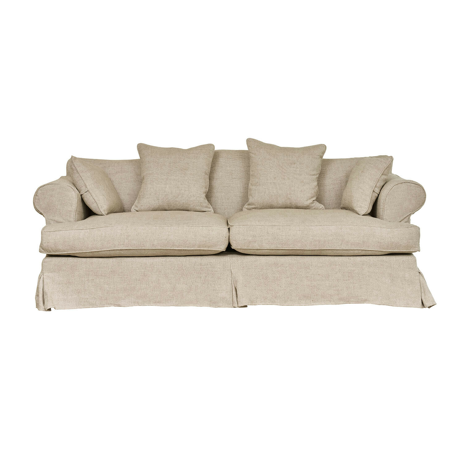 beżowy Beżowa sofa Dawnhurst z tkaniny z poduszkami, wygodne meble do salonu, nowoczesny design