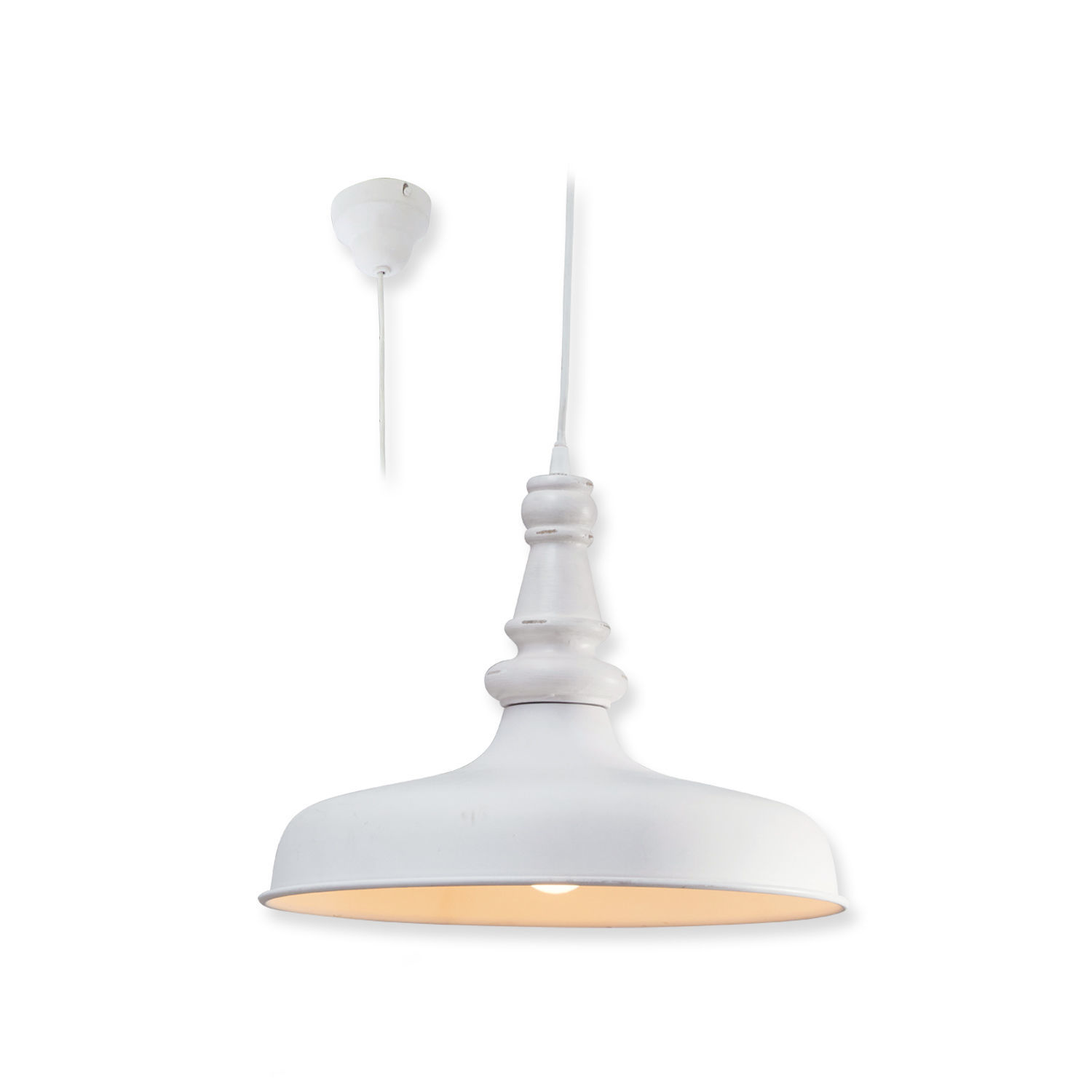 antyczna biel Lampa wisząca Camryn w antycznym białym kolorze z metalu, stylowa lampa sufitowa do salonu