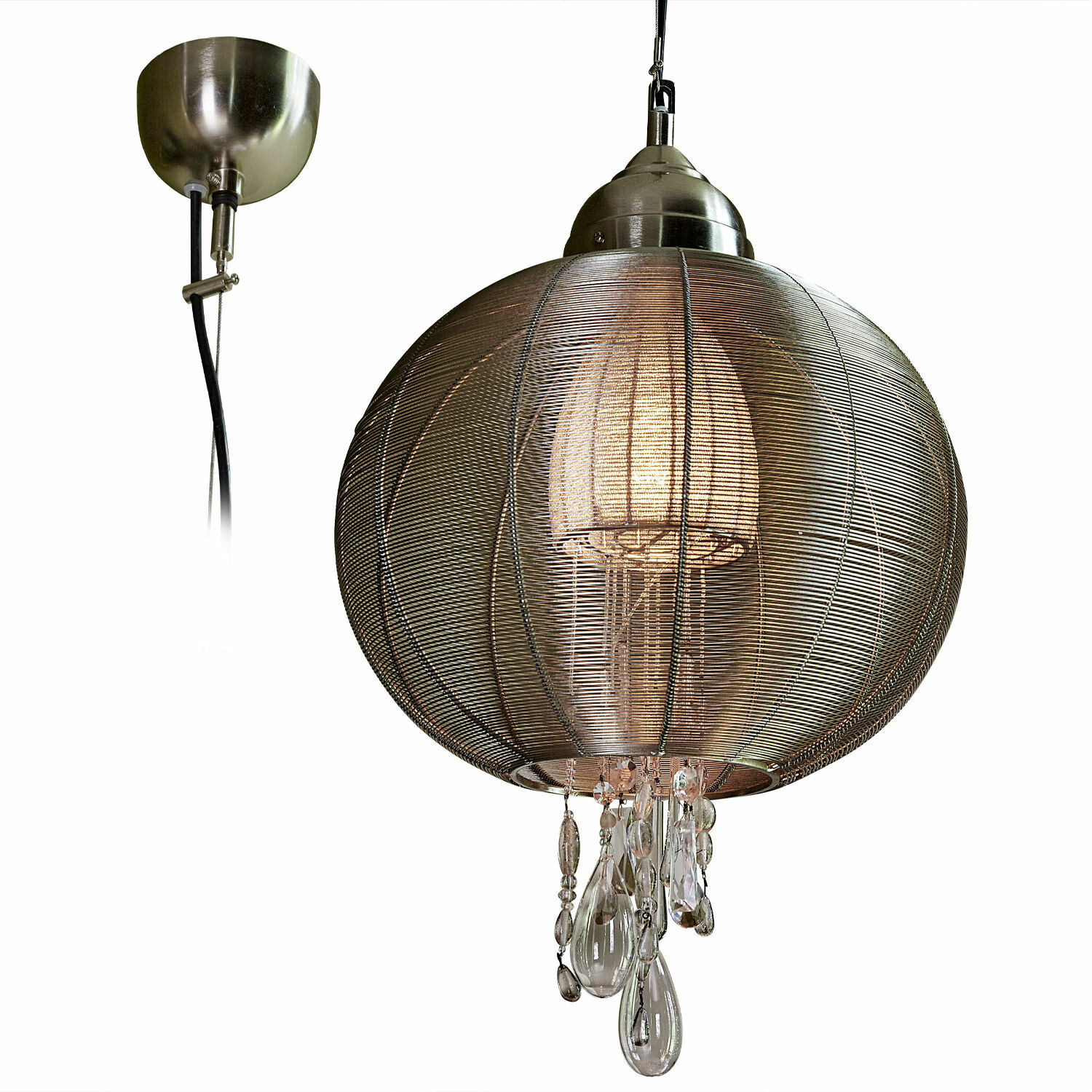 Lampa wisząca Sunbrook Wisząca lampa z metalową siatką i szklanymi kryształami w kolorze srebrnym, nowoczesne oświetlenie