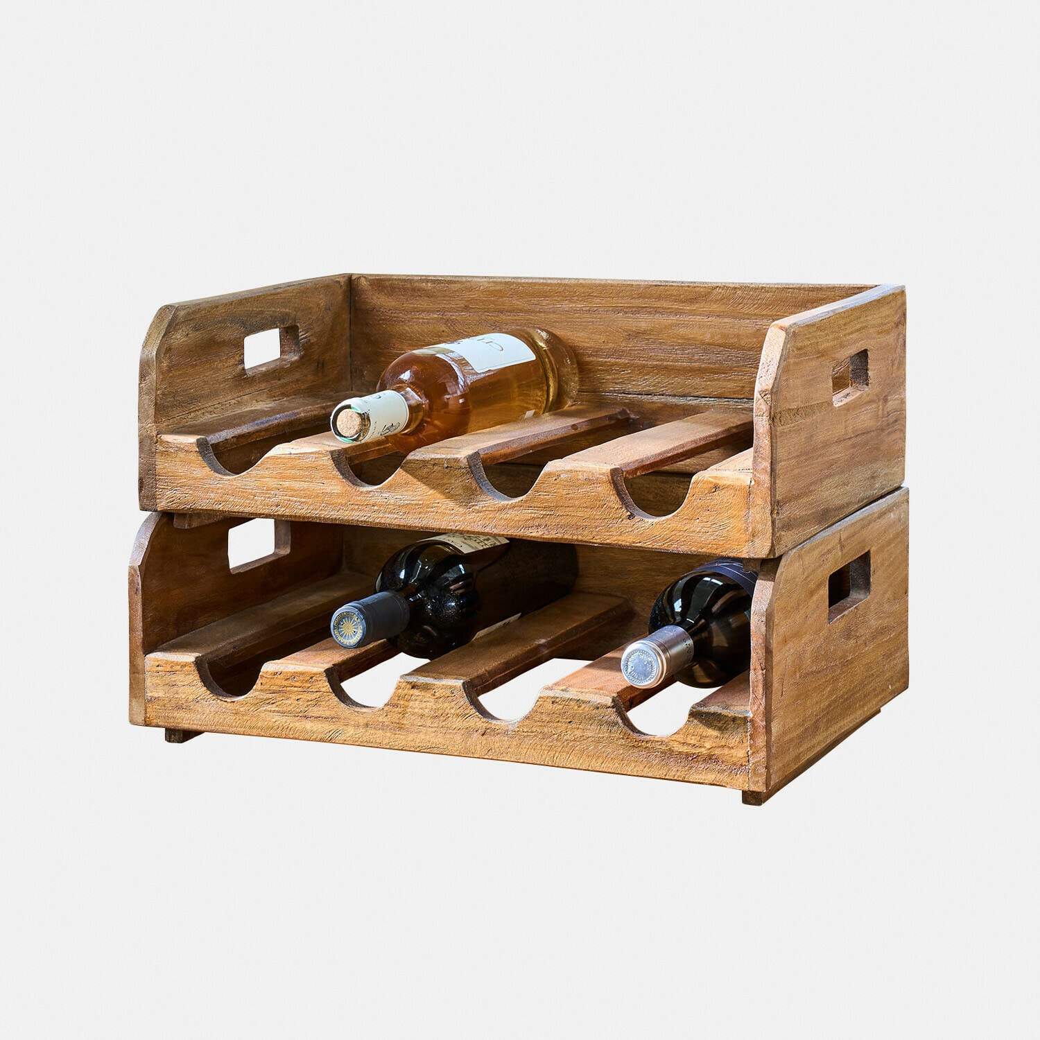 Stojak na butelki, zestaw 2 szt. Crestwooden Drewniany stojak na wino w naturalnym kolorze z miejscem na sześć butelek, praktyczny organizer do kuchni
