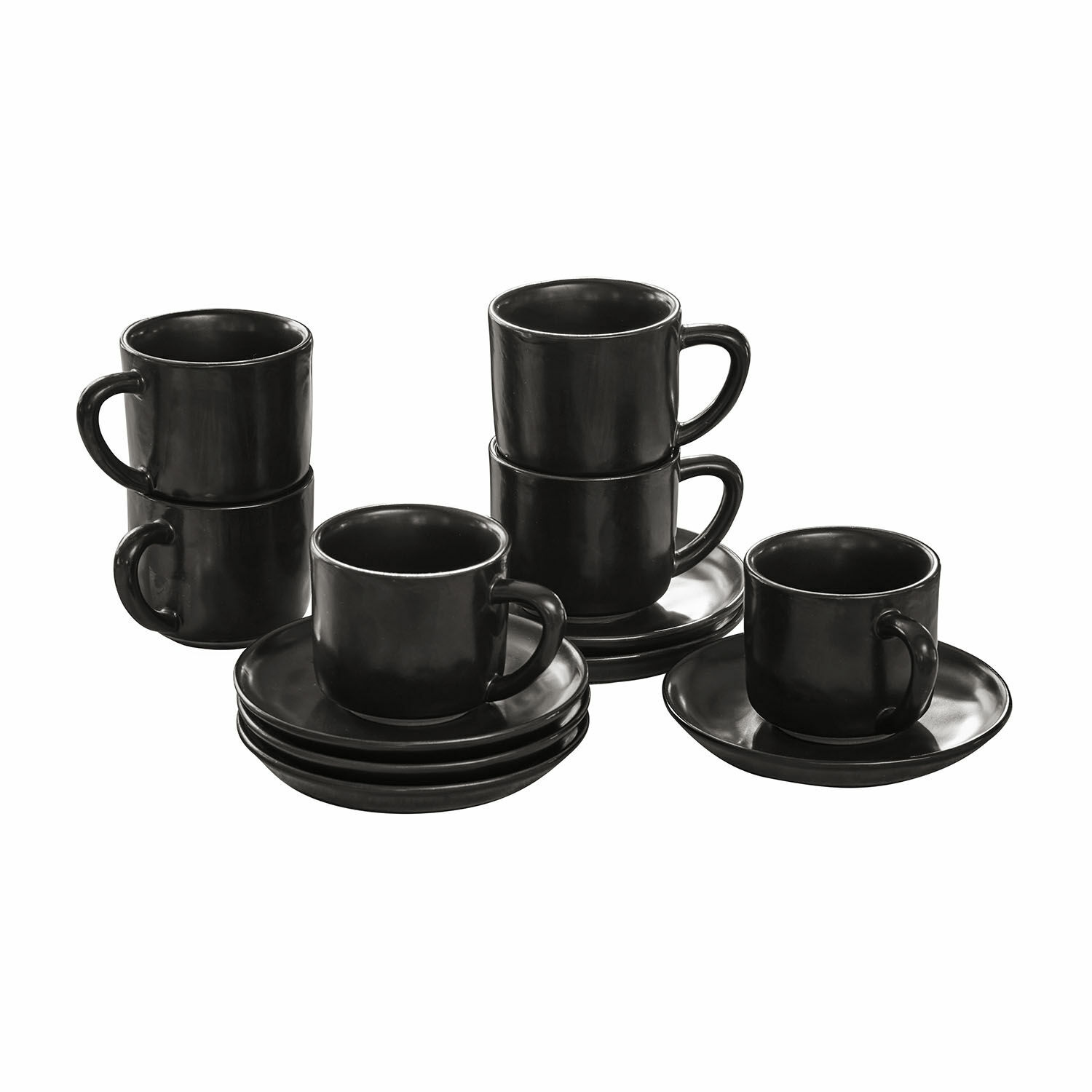 czarny Zestaw 6 czarnych ceramicznych filiżanek z talerzykami Biarritz do kawy i herbaty