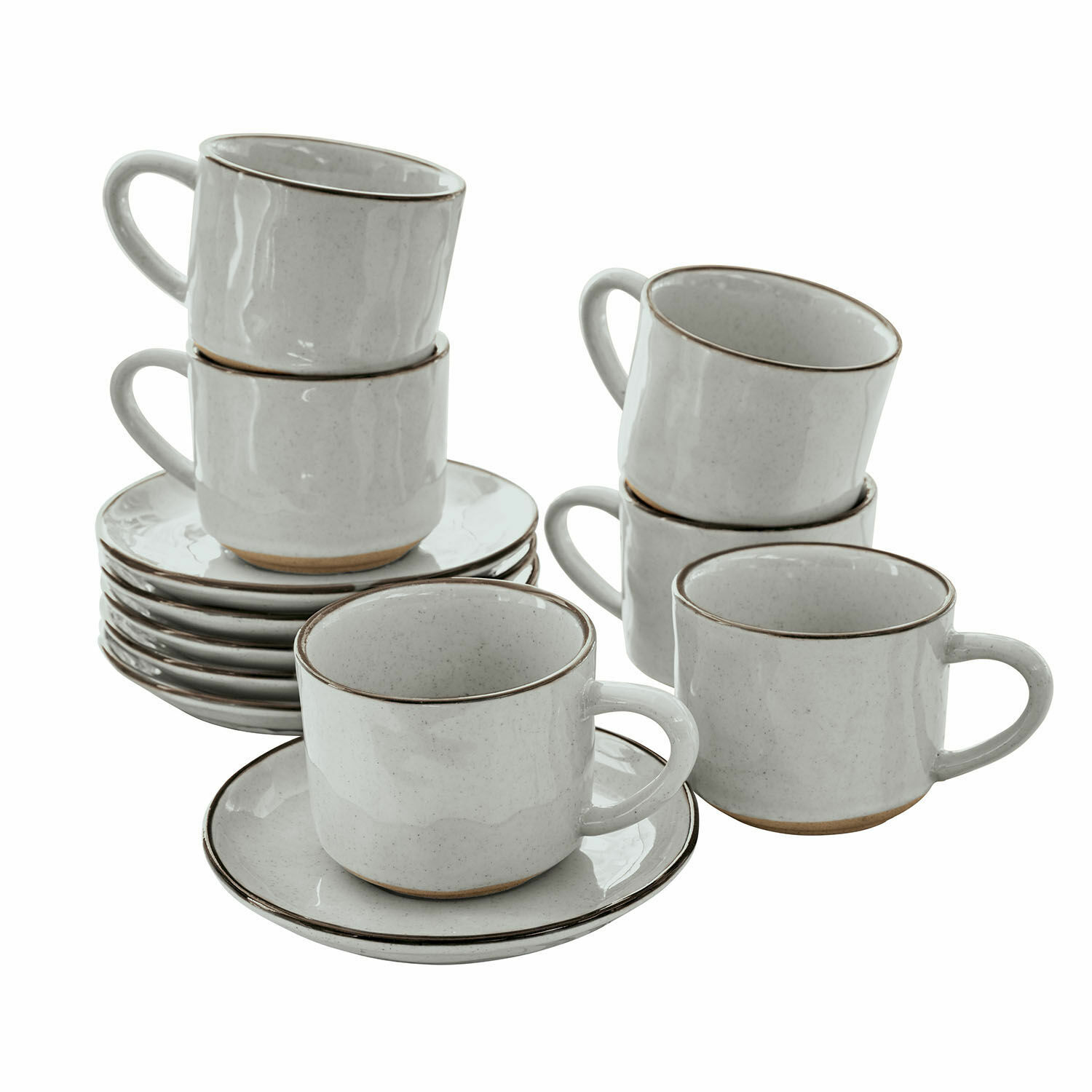 Zestaw 6 szarych ceramicznych filiżanek do espresso z talerzykami Biarritz, elegancki design do kawy