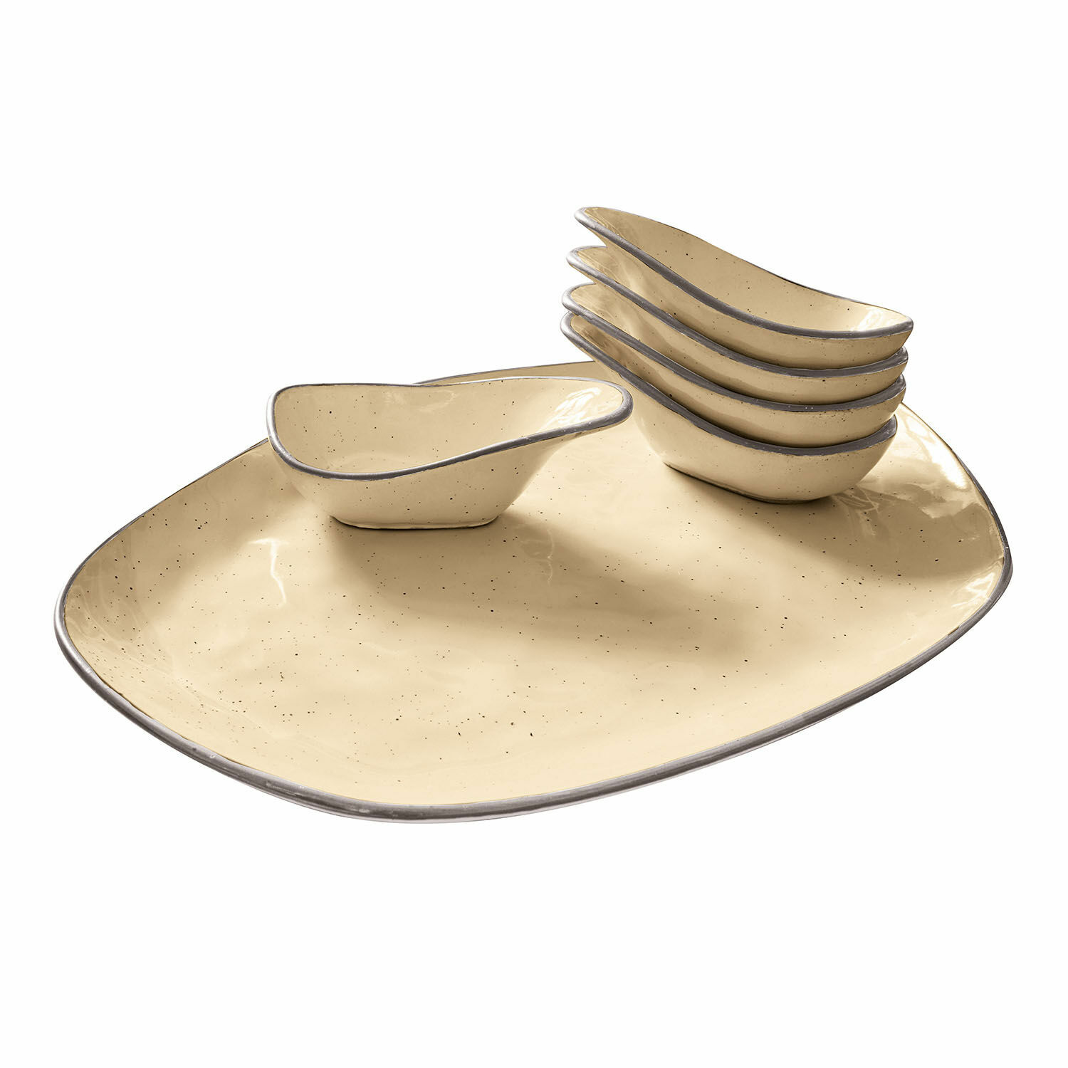 żółty Zestaw 6 żółtych ceramicznych miseczek Biarritz z dużą podstawką do serwowania przekąsek