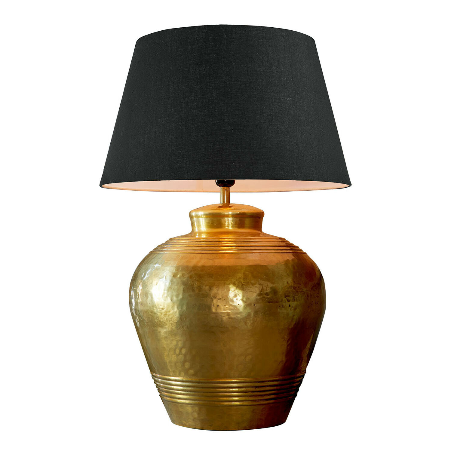 Lampa stołowa Brisanta Lampa stołowa z mosiądzu z młotkowaną powierzchnią i czarnym abażurem, dekoracyjna lampa do salonu