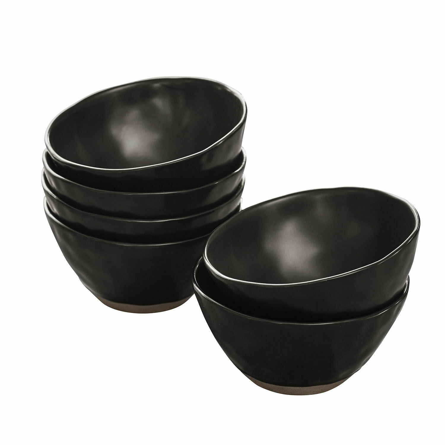 czarny Zestaw 6 czarnych ceramicznych misek Biarritz z naturalnym spodem do kuchni i serwowania