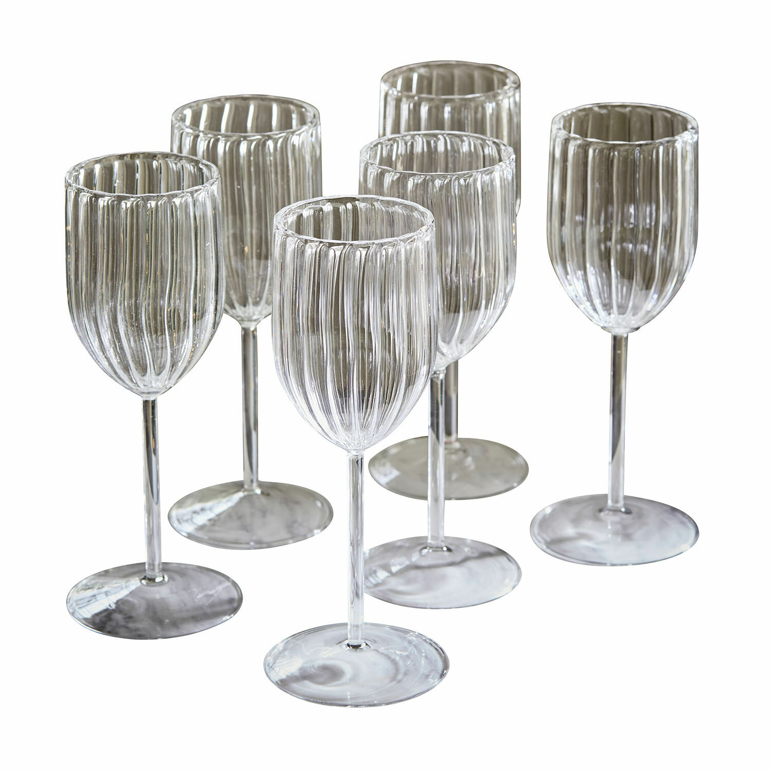 Kieliszek, zestaw 6 szt. Bavella Zestaw sześciu przezroczystych kieliszków do wina z żłobionego szkła, elegancki design do domu