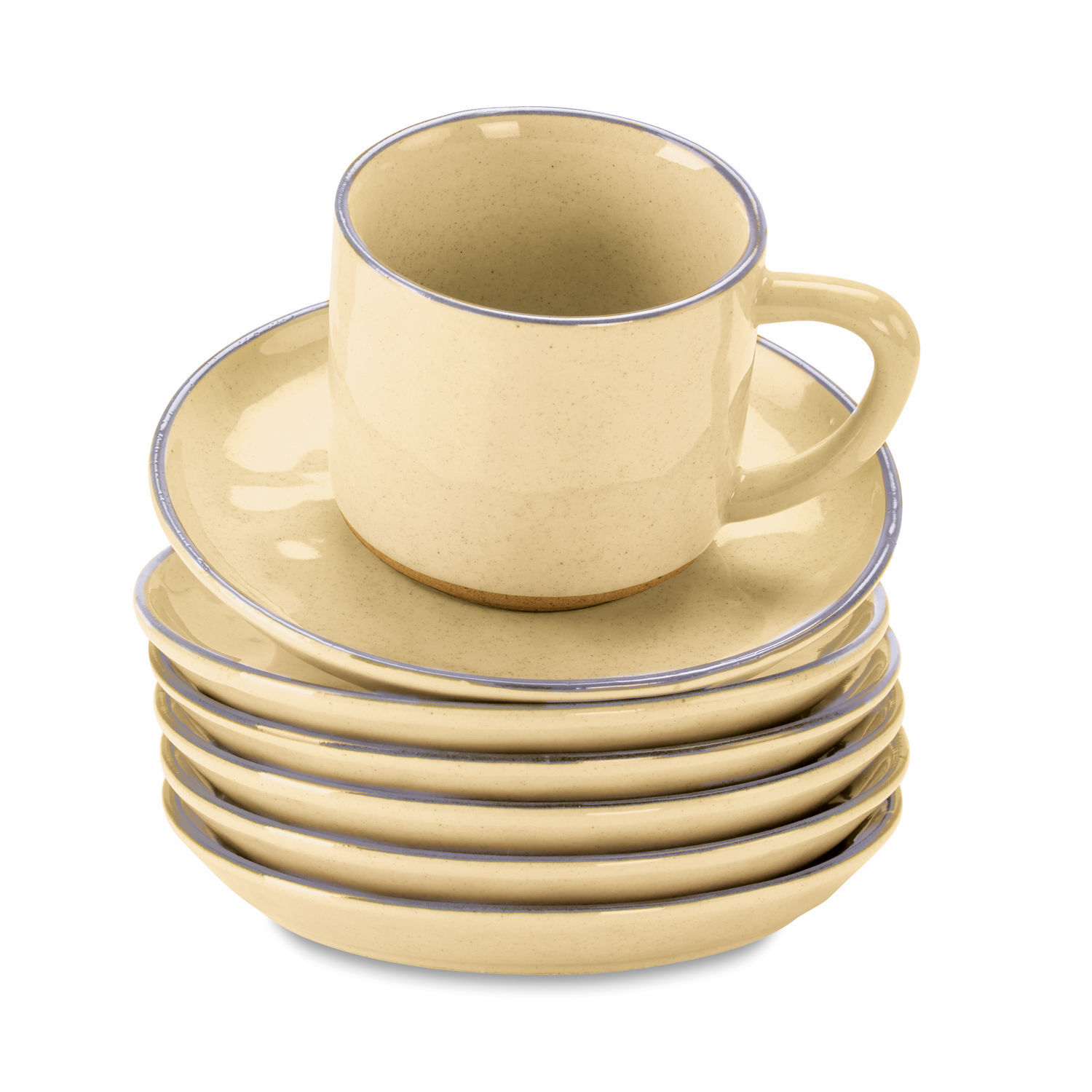 żółty Zestaw 6 żółtych ceramicznych filiżanek z talerzykami Biarritz do kawy i herbaty