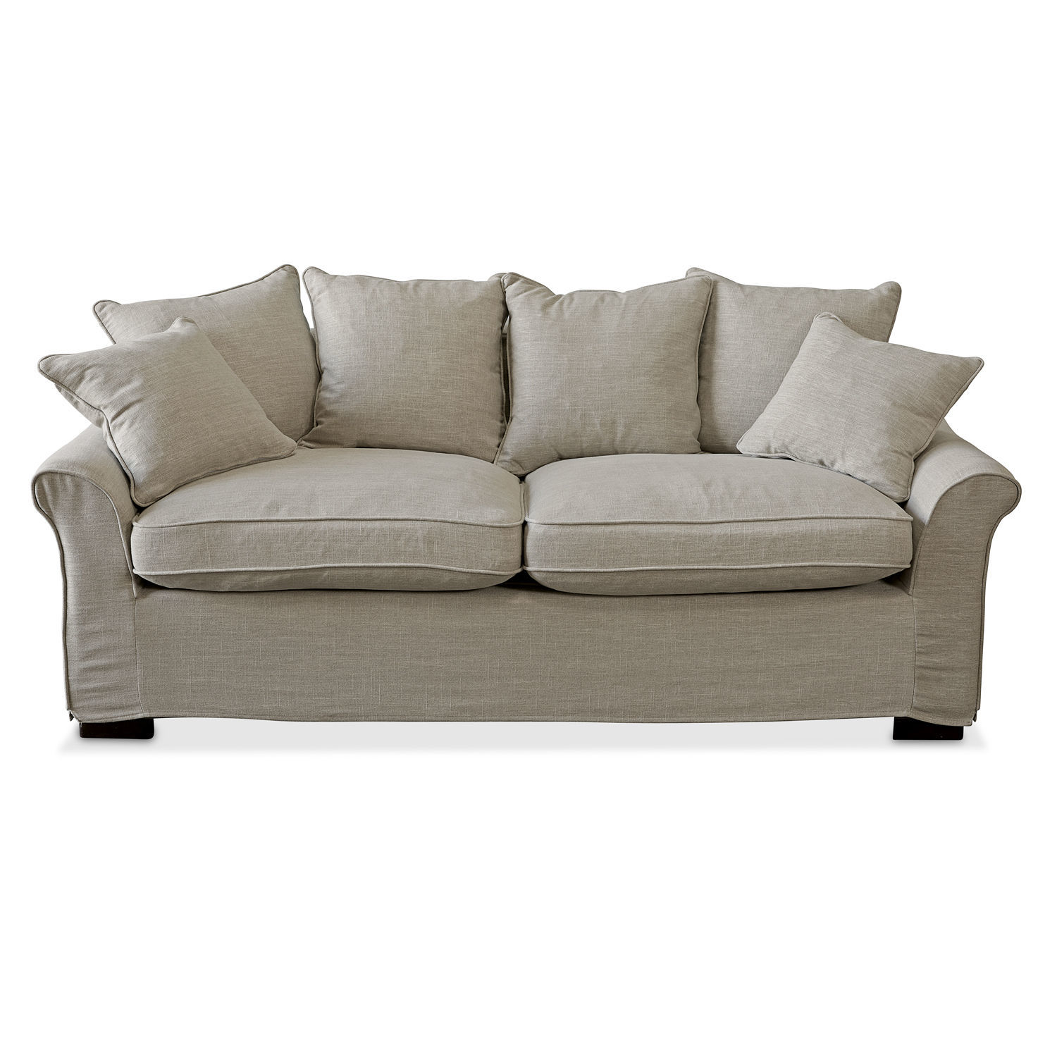 lniany Beżowa sofa Long Beach z lnu z miękkimi poduszkami, wygodne meble do salonu