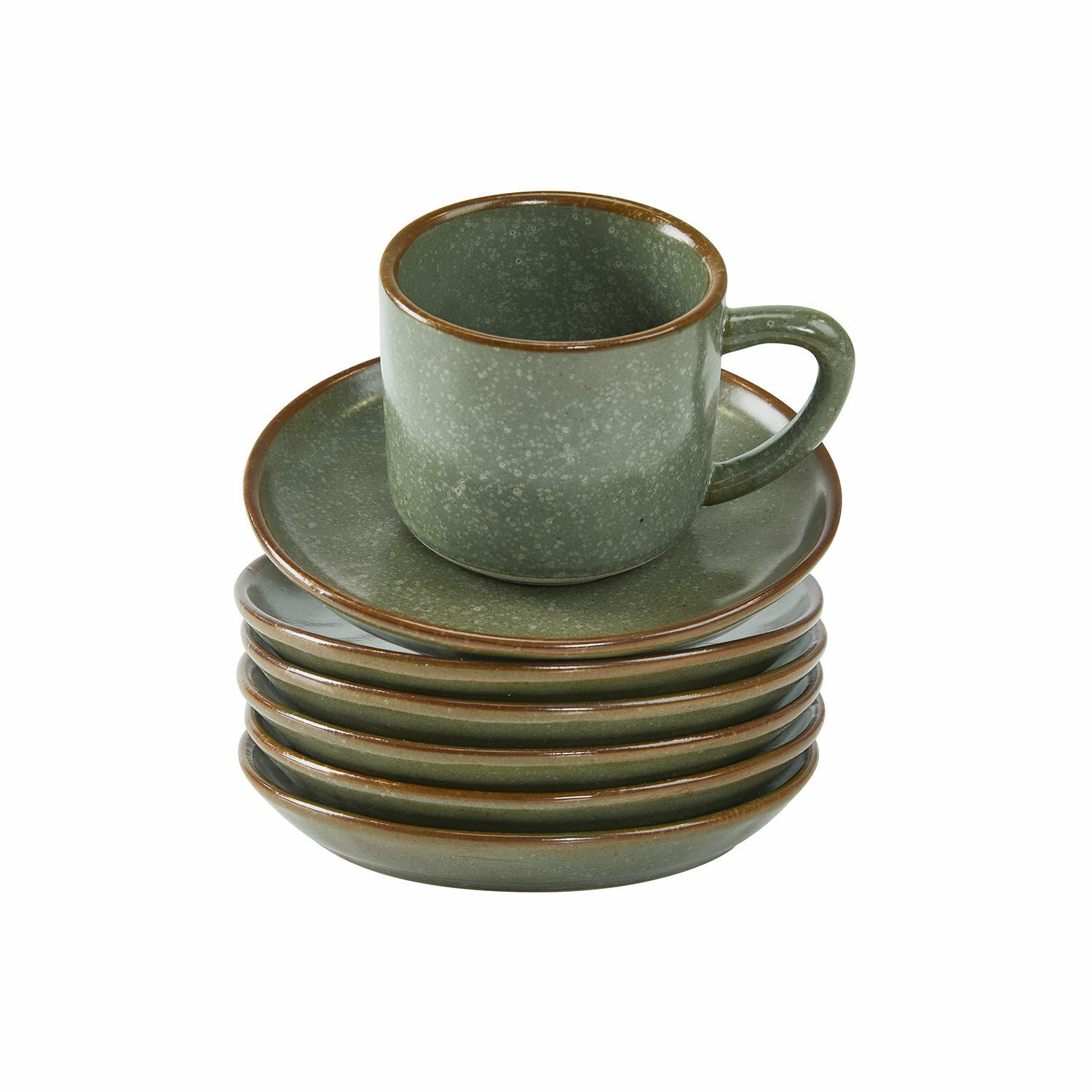 turkusowy / brązowy Zestaw 6 ceramicznych filiżanek i spodków Biarritz w turkusowo-brązowym kolorze do kawy