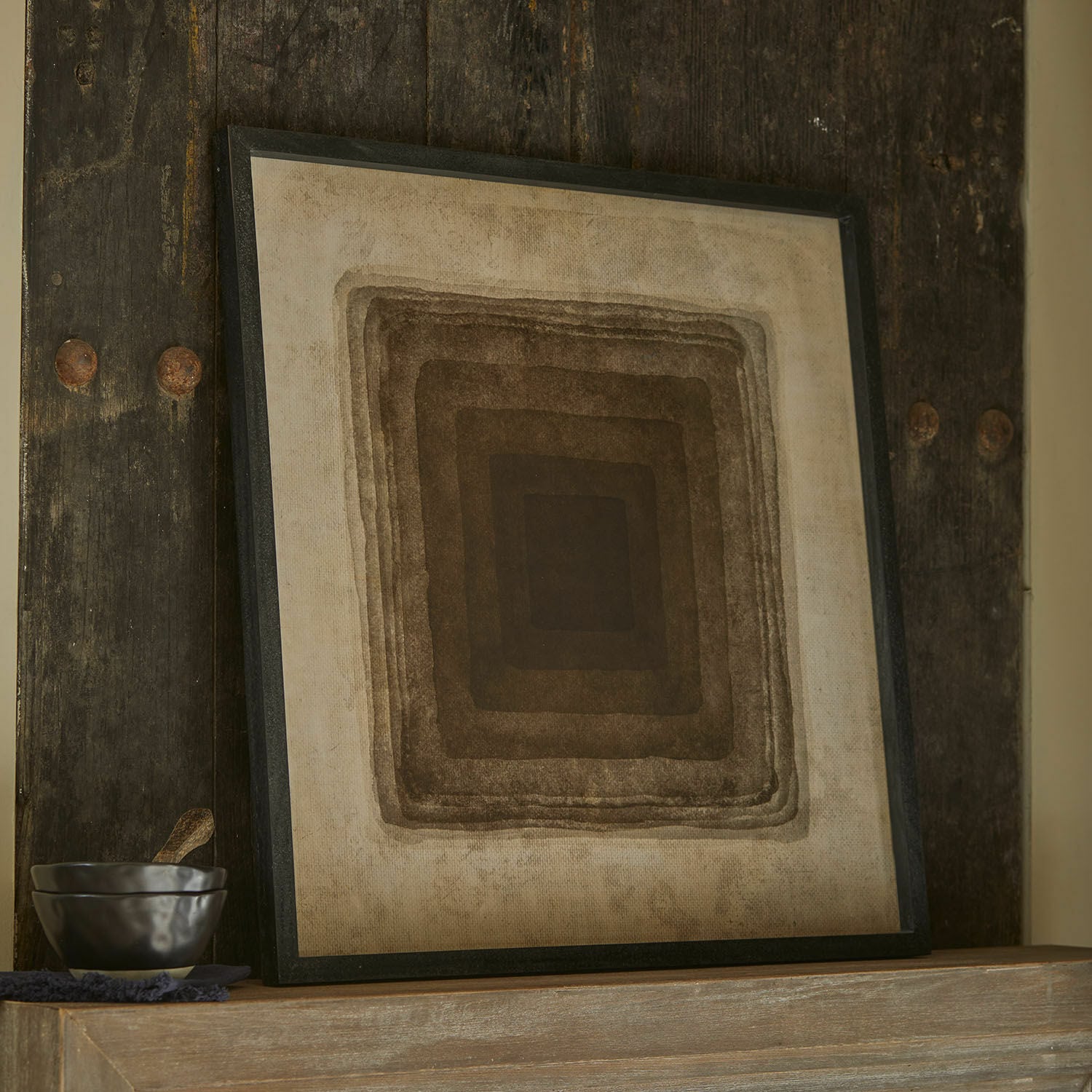 Obraz Zayden Obraz dekoracyjny z geometrycznym wzorem w odcieniach brązu na beżowym tle, nowoczesna dekoracja ścienna