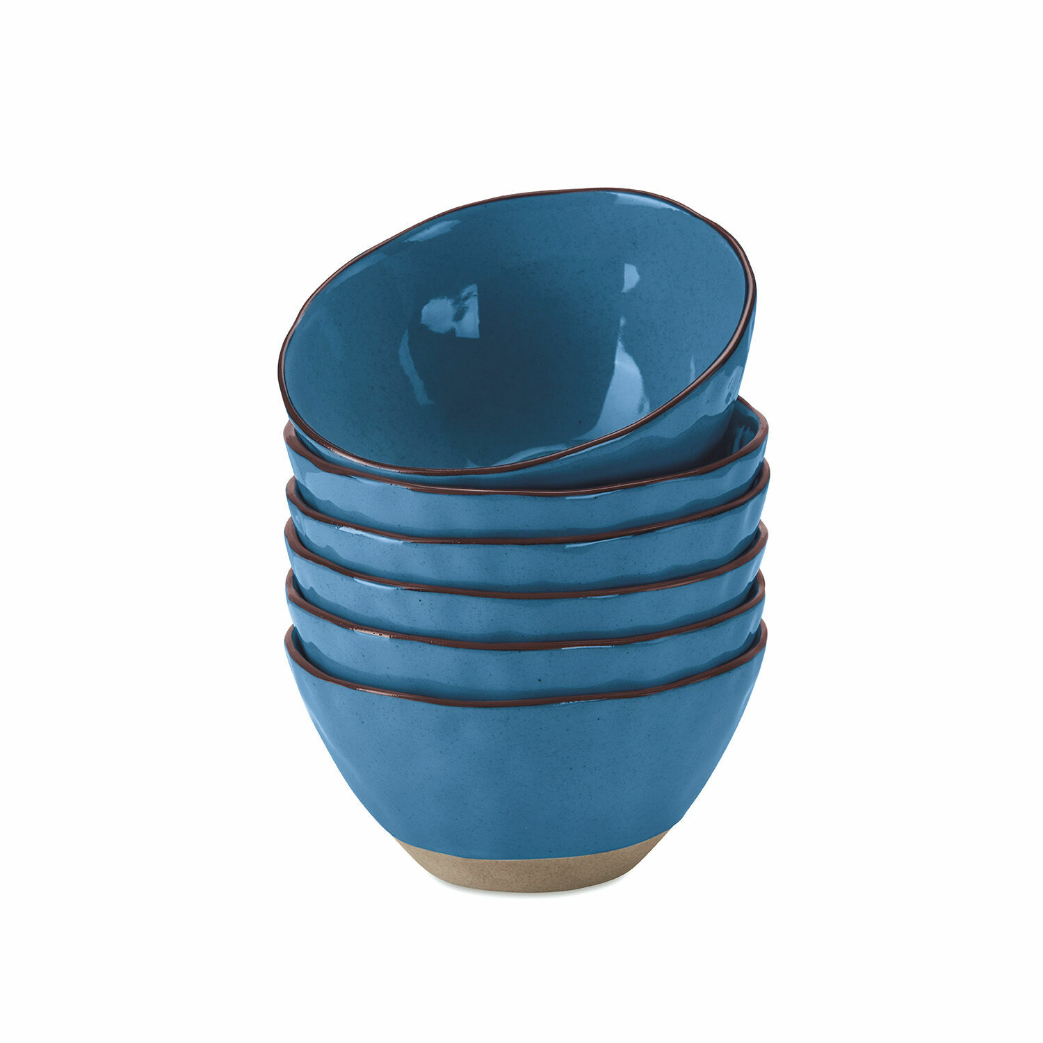 Miska, zestaw 6 szt. Biarré Zestaw sześciu niebieskich ceramicznych misek z brązowym rantem i naturalnym spodem do serwowania