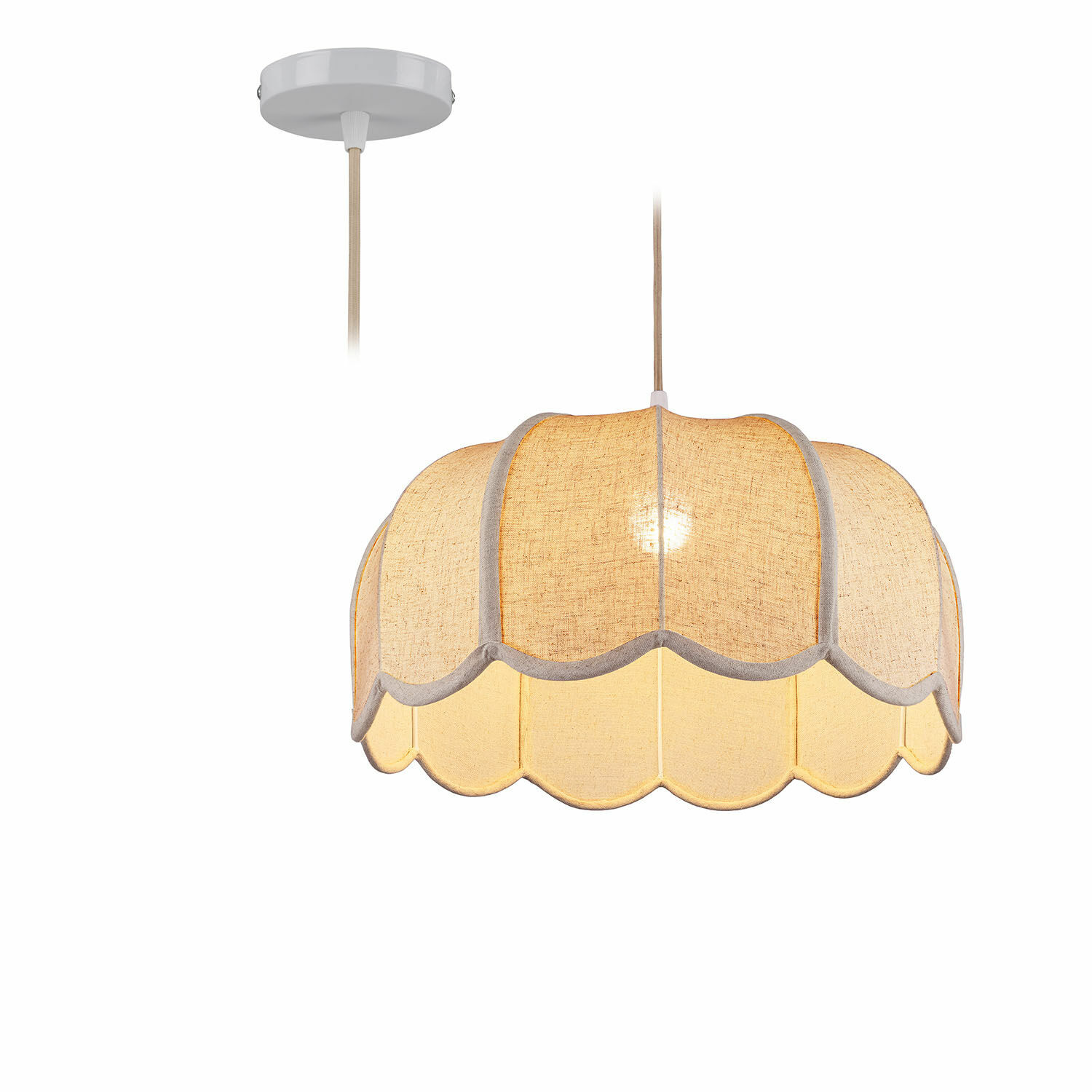 Lampa wisząca Ljosna Lampa wisząca z beżowego materiału z falistym brzegiem, dekoracyjna lampa sufitowa do salonu