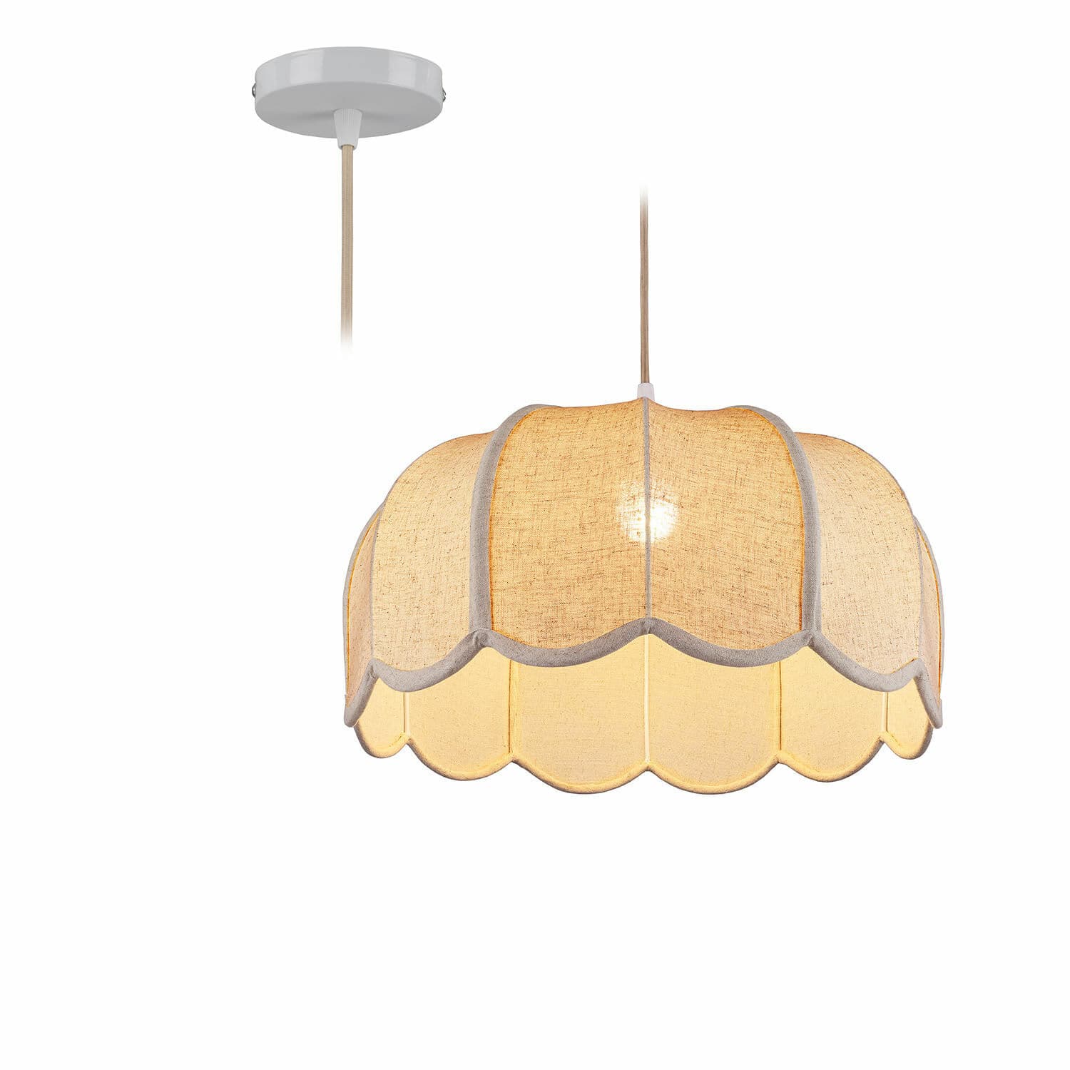 Lampa wisząca Ljosna Lampa wisząca z beżowego materiału z falistym brzegiem, dekoracyjna lampa sufitowa do salonu