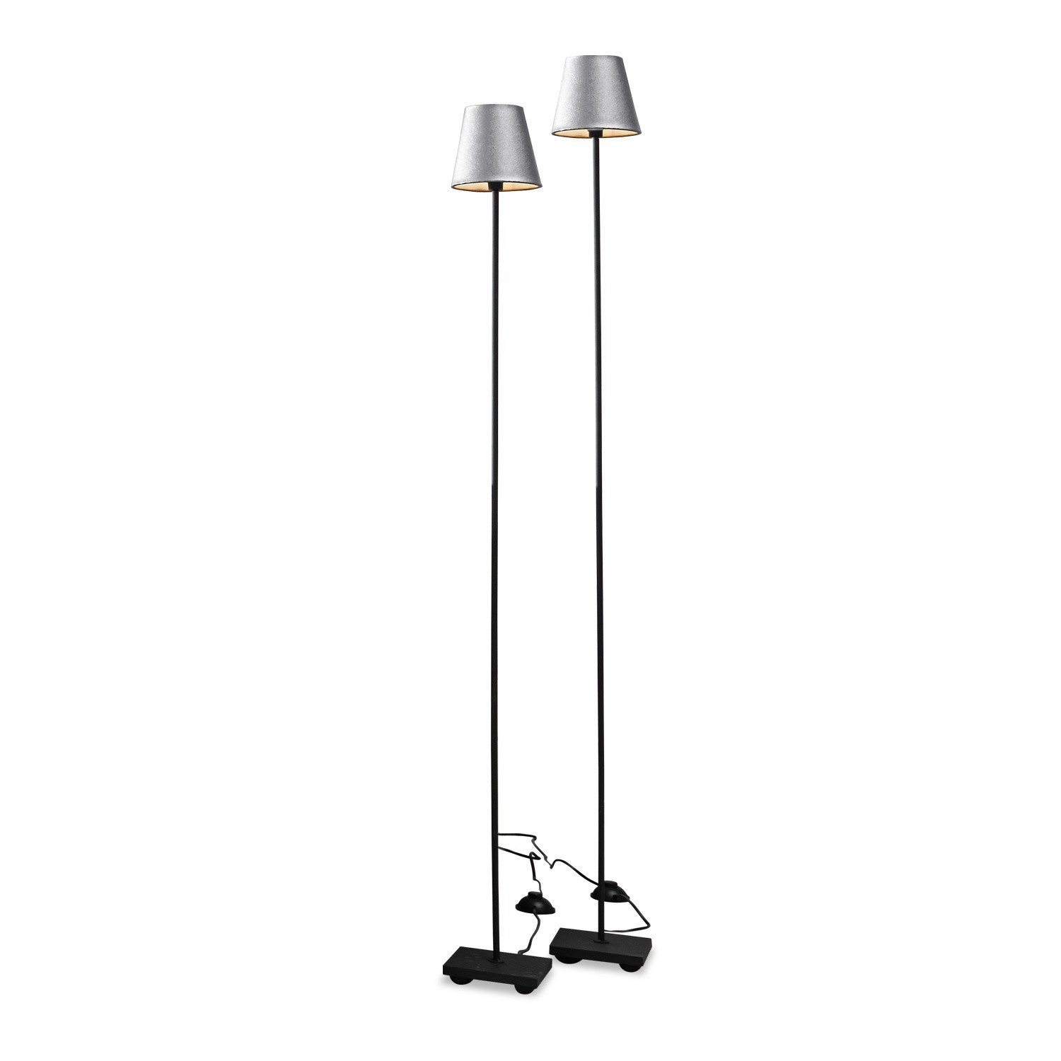 srebrny/czarny Zestaw dwóch lamp podłogowych Tacoma z czarną podstawą i szarym abażurem, nowoczesne oświetlenie salonu