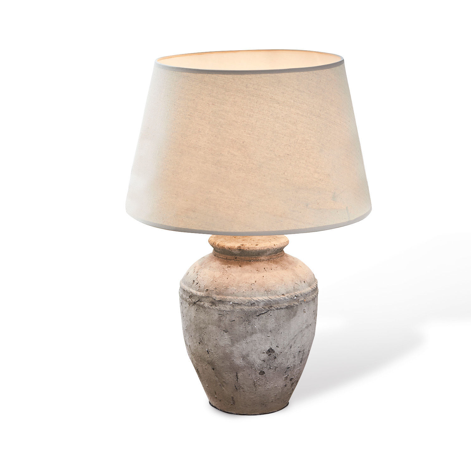 Lampa stołowa Mosnay Lampka stołowa z beżowym abażurem i ceramiczną, szarobeżową podstawą do dekoracji wnętrz