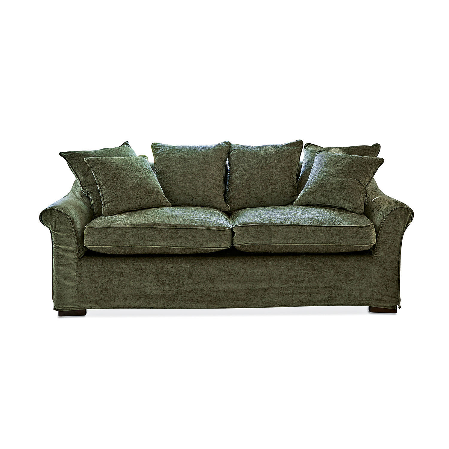 zielony Zielona sofa Long Beach z miękkiego materiału, wygodna kanapa do salonu, nowoczesny mebel wypoczynkowy