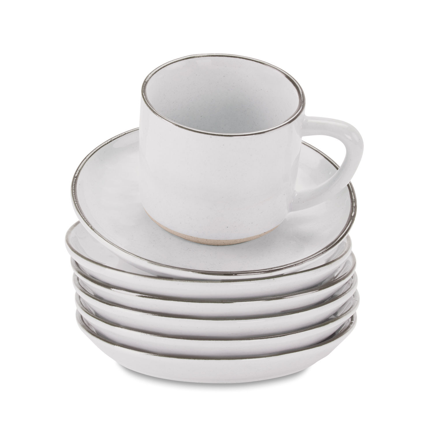 biały matowy Zestaw 6 białych ceramicznych filiżanek i spodków Biarritz z matowym wykończeniem do kawy