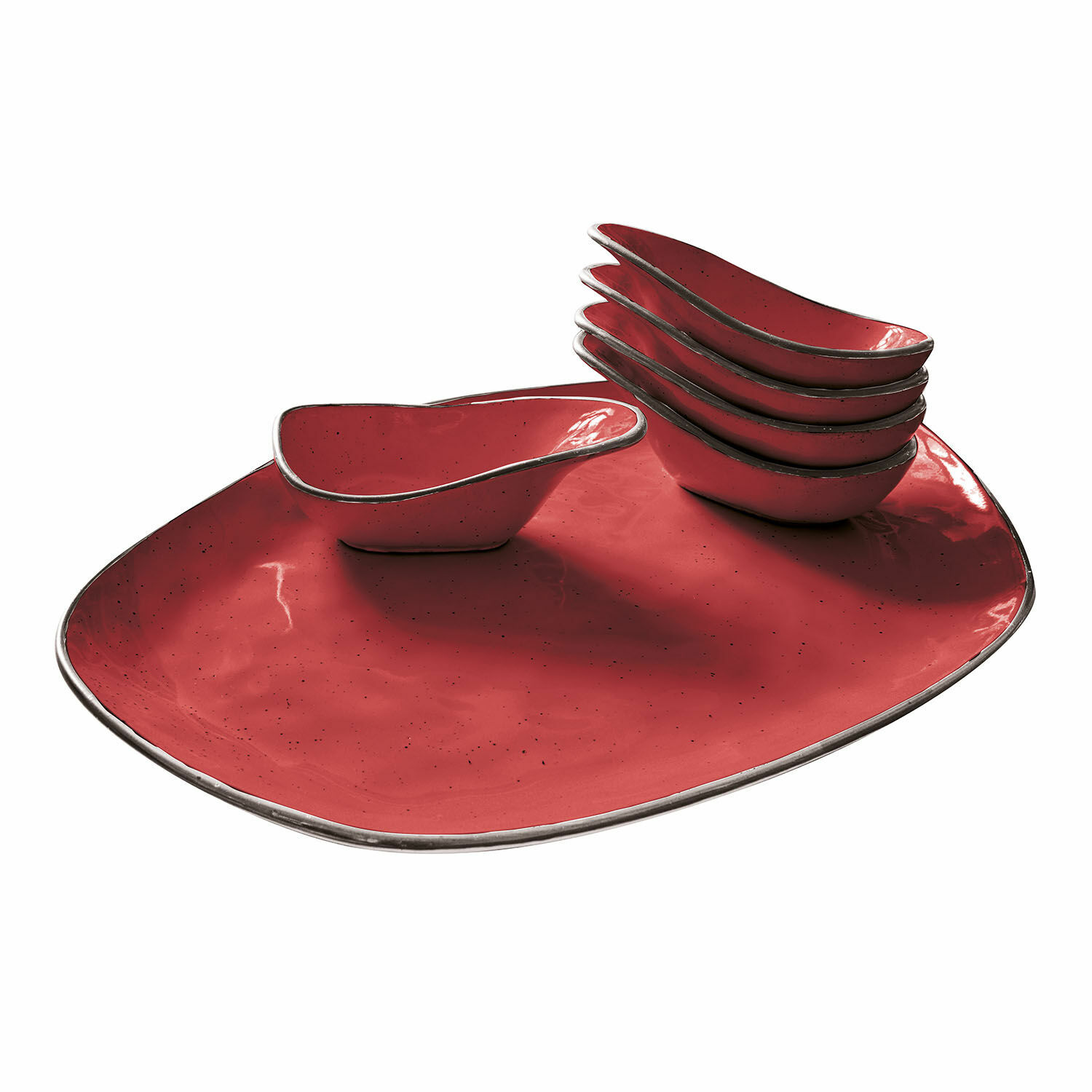czerwony Zestaw 6 czerwonych ceramicznych miseczek Biarritz z dużym talerzem do serwowania przekąsek