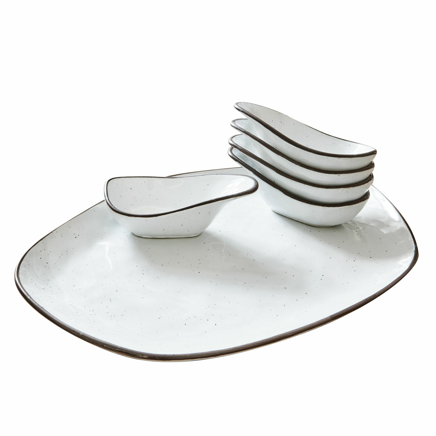 biały Zestaw 6 białych ceramicznych miseczek Biarritz z dużą podstawką do serwowania przekąsek