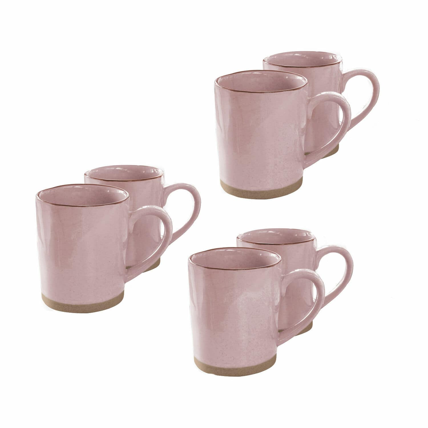 Filiżanka, zestaw 6 szt. Biarré Zestaw sześciu różowych ceramicznych kubków z uchem i beżową podstawą do kawy i herbaty