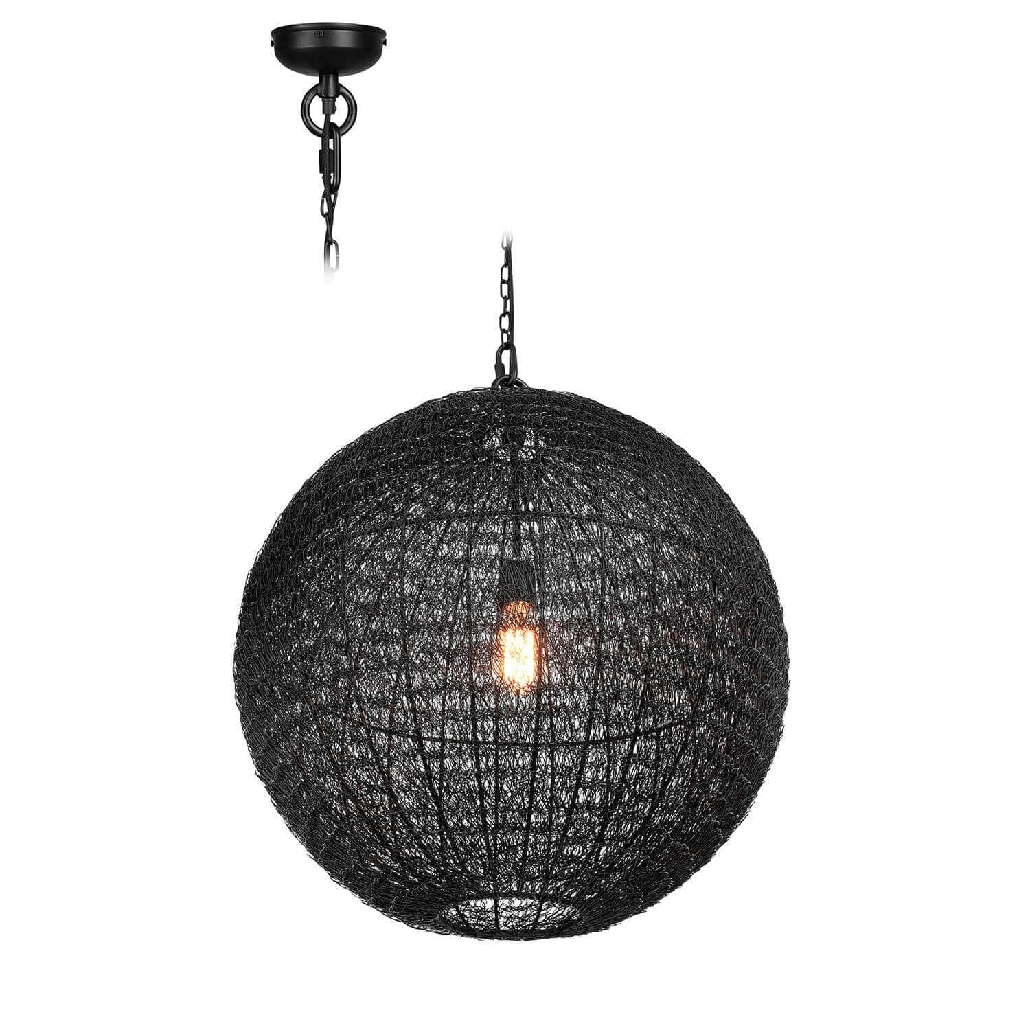 Lampa wisząca Castalune Czarna metalowa lampa wisząca w kształcie kuli z siatkowym kloszem i widoczną żarówką LED