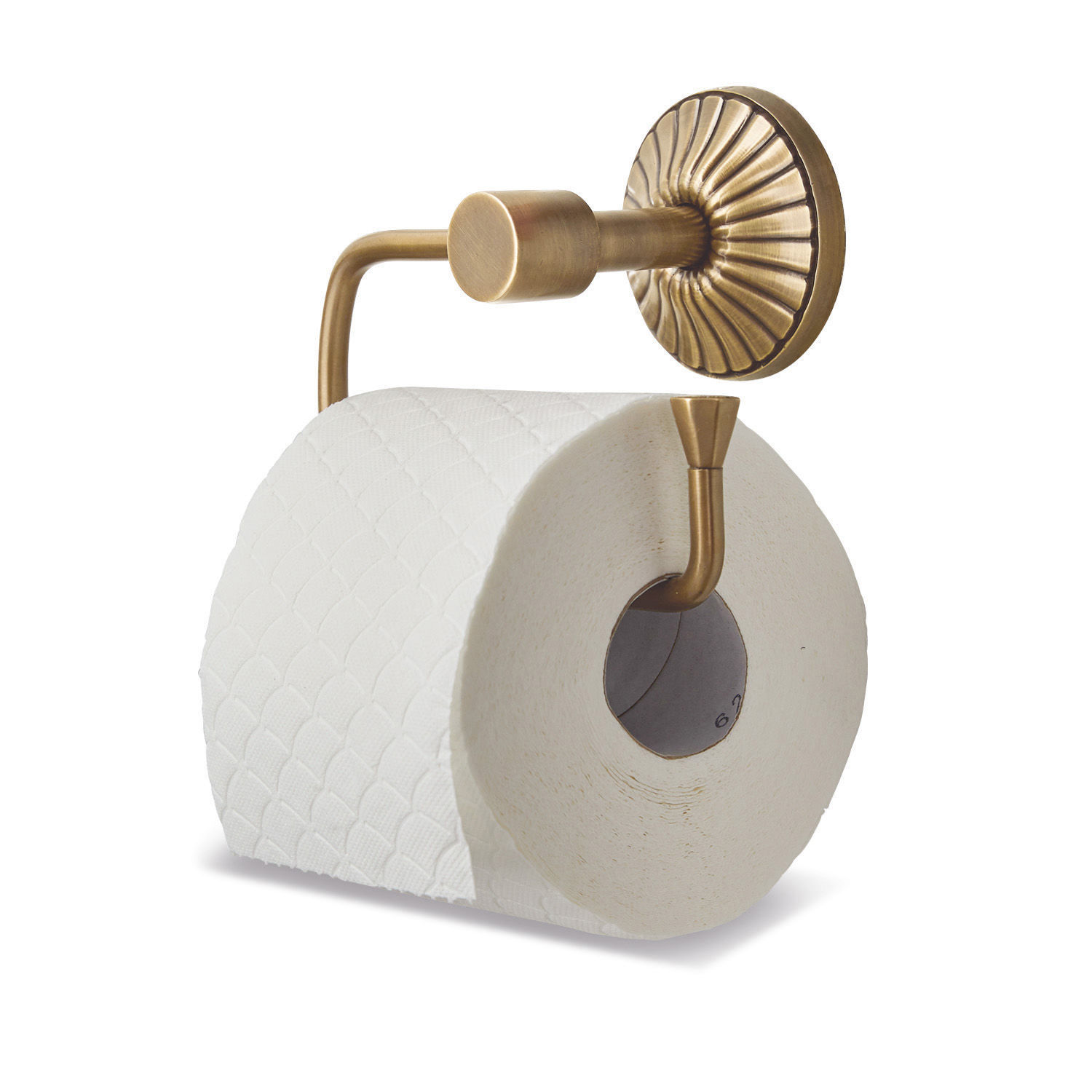 Uchwyt na papier toaletowy Terling Mosiężny uchwyt na papier toaletowy z dekoracyjną okrągłą podstawą w stylu vintage