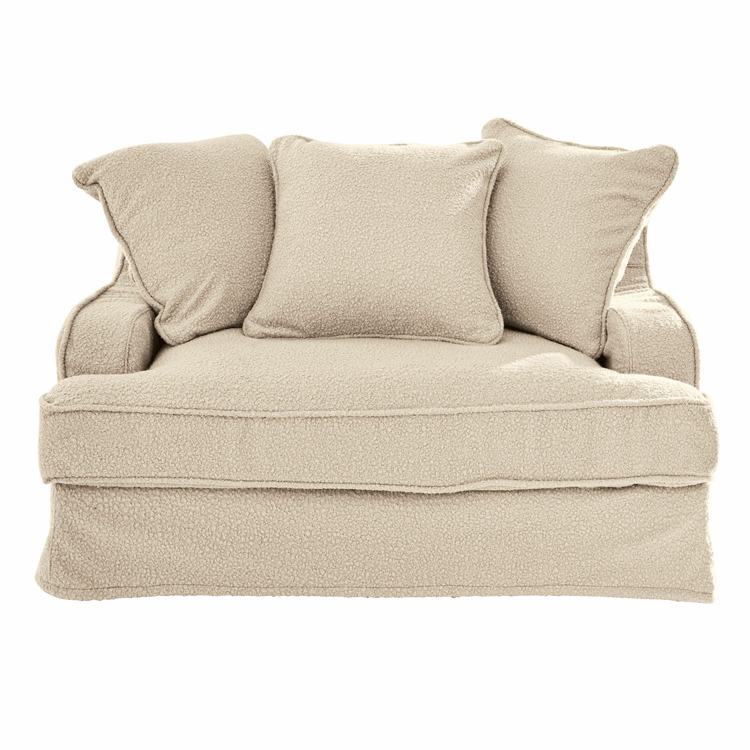 beżowy Beżowa sofa Monaco z miękkiego materiału z trzema poduszkami, wygodna do salonu