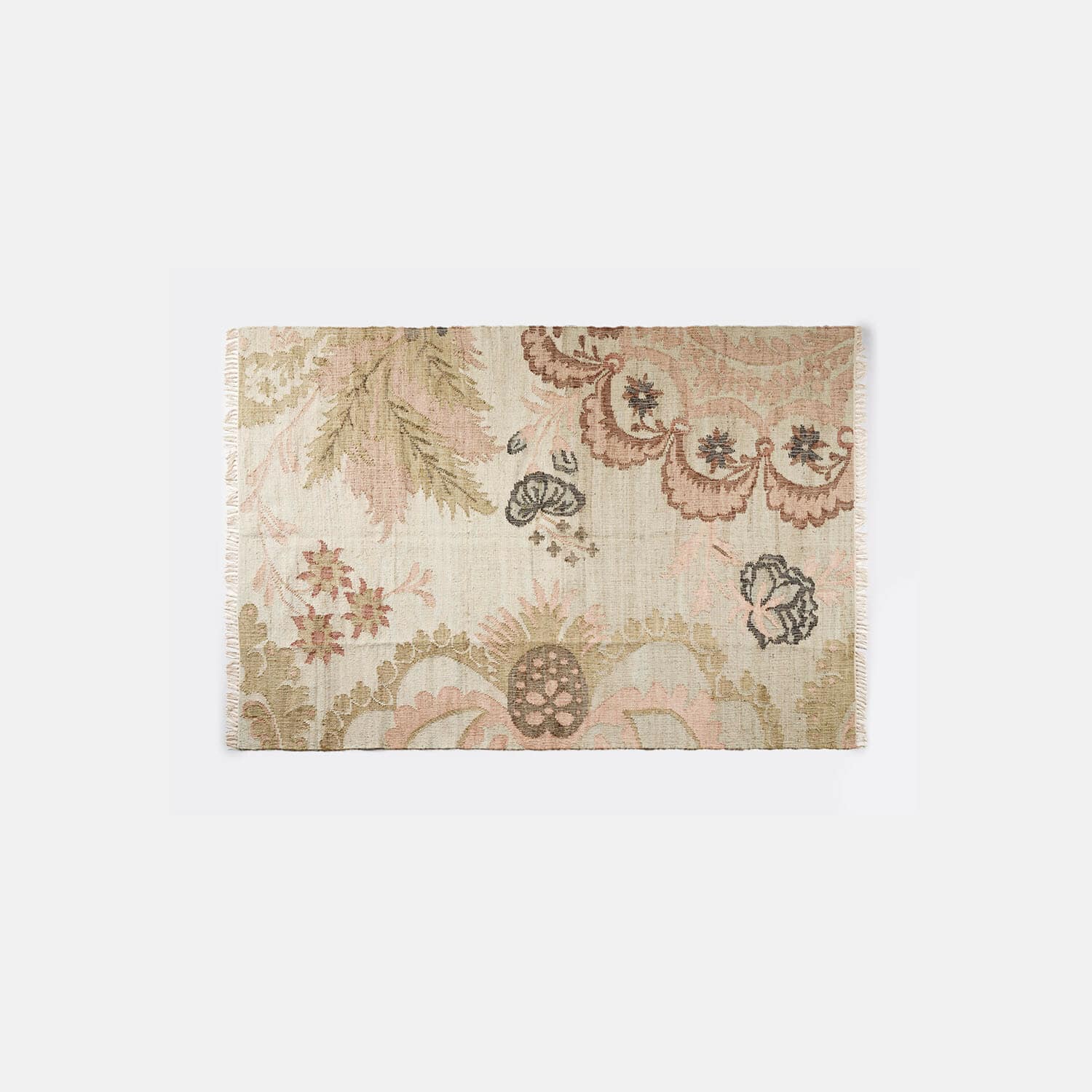 Dywan Amélorie Dywan z bawełny w beżowe i różowe wzory kwiatowe, dekoracyjny i miękki do salonu