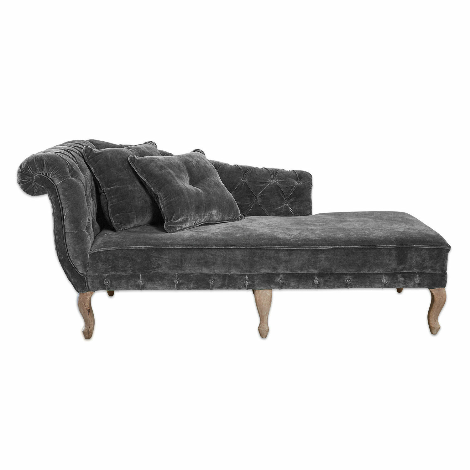 szary Szara leżanka Viviani z aksamitu z drewnianymi nogami, elegancka sofa do salonu