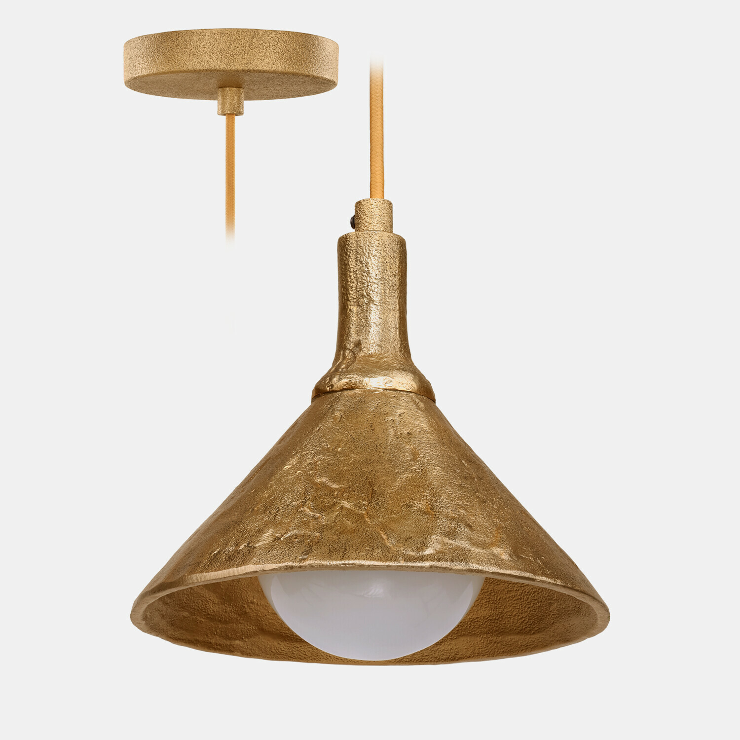 Lampa wisząca Quenlivre Złota metalowa lampa wisząca z teksturowanym kloszem i białą żarówką do oświetlenia wnętrz