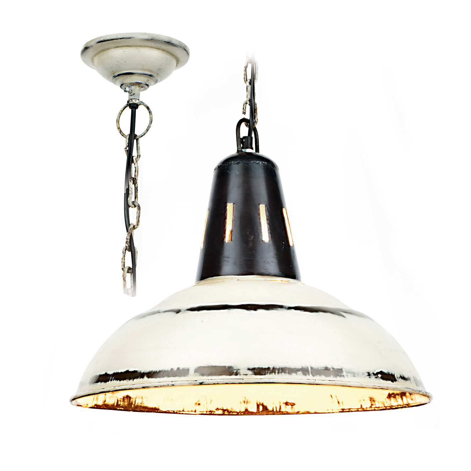 Lampa wisząca Dukes Metalowa lampa wisząca w stylu vintage w kolorze białym i czarnym z łańcuchem do zawieszenia