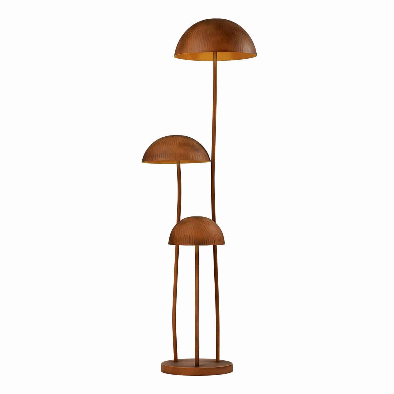 Lampa stojąca Harvelle Trójramienna lampa podłogowa z miedzi o półkolistych kloszach, nowoczesny design oświetlenia