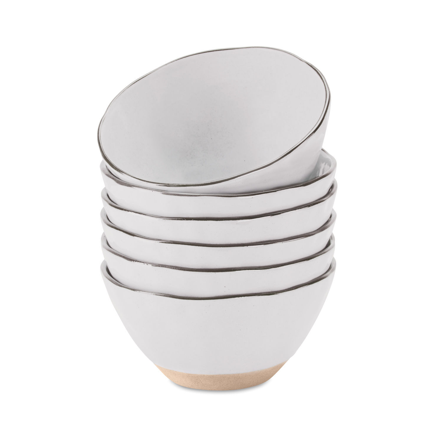 biały matowy Zestaw 6 białych ceramicznych misek Biarritz z matowym wykończeniem i naturalną podstawą