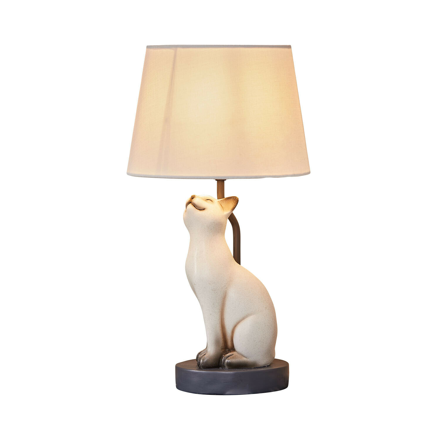 Lampa stołowa Ormeya Lampka stołowa z białą ceramiczną podstawą w kształcie kota i kremowym abażurem do salonu