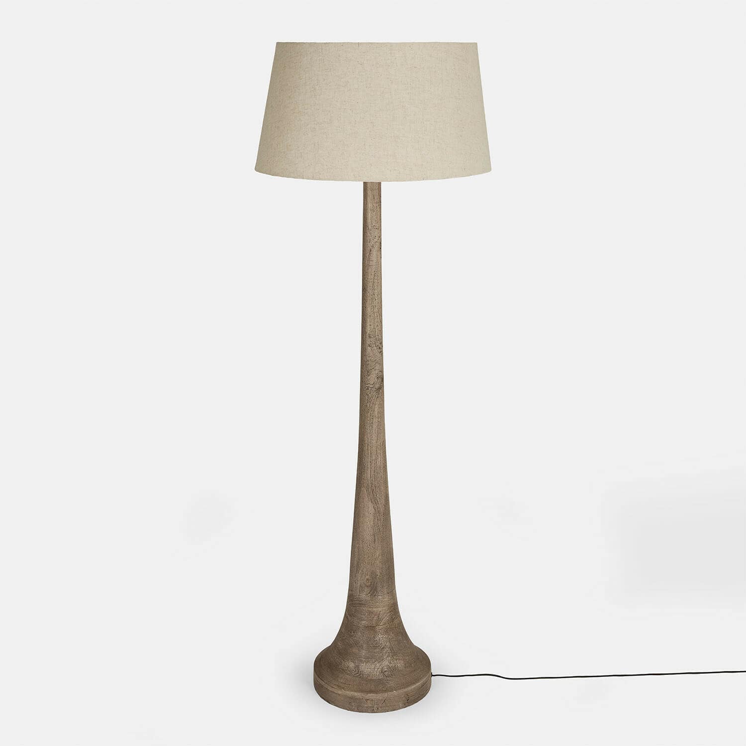 Lampa podłogowa Helsfjord Stojąca lampa podłogowa z drewnianą podstawą i beżowym abażurem, nowoczesny design do salonu