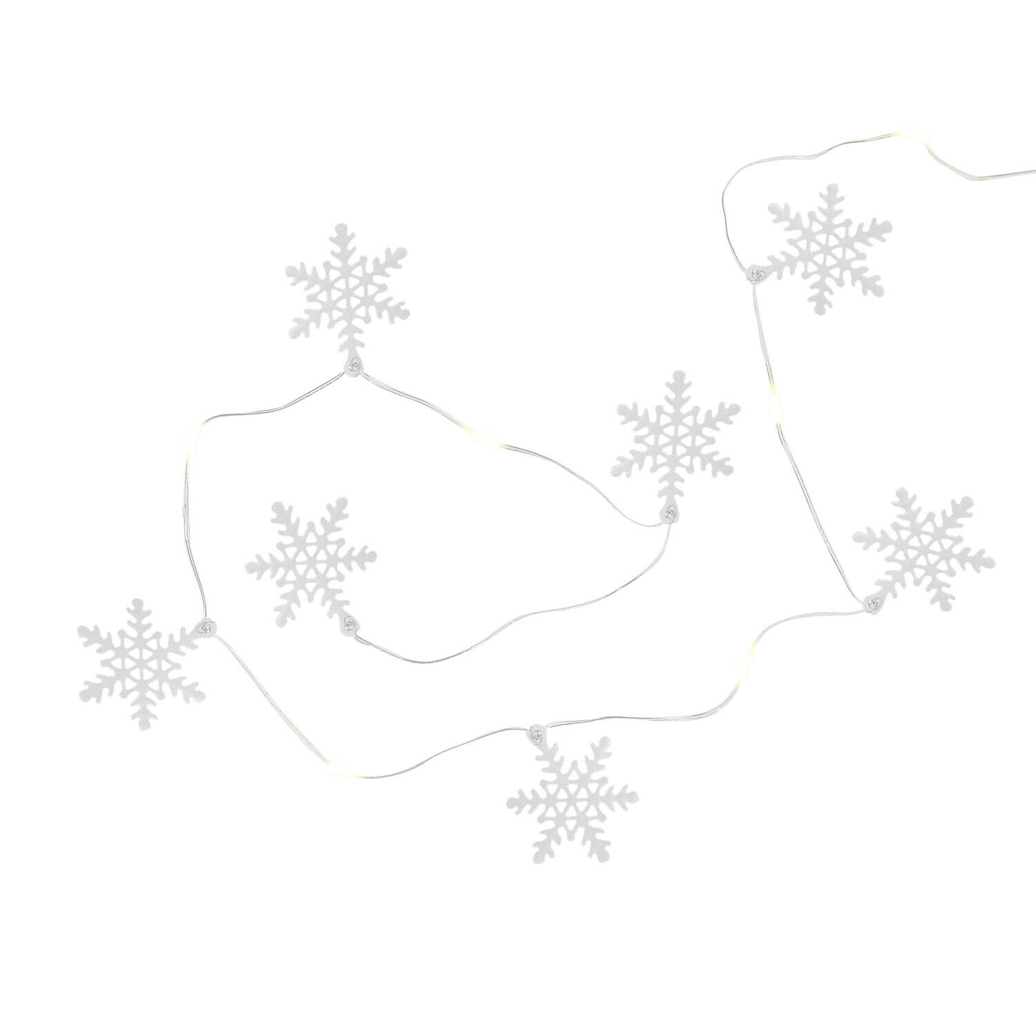 Lampki świąteczne z białymi śnieżynkami na cienkim przewodzie do dekoracji zimowej