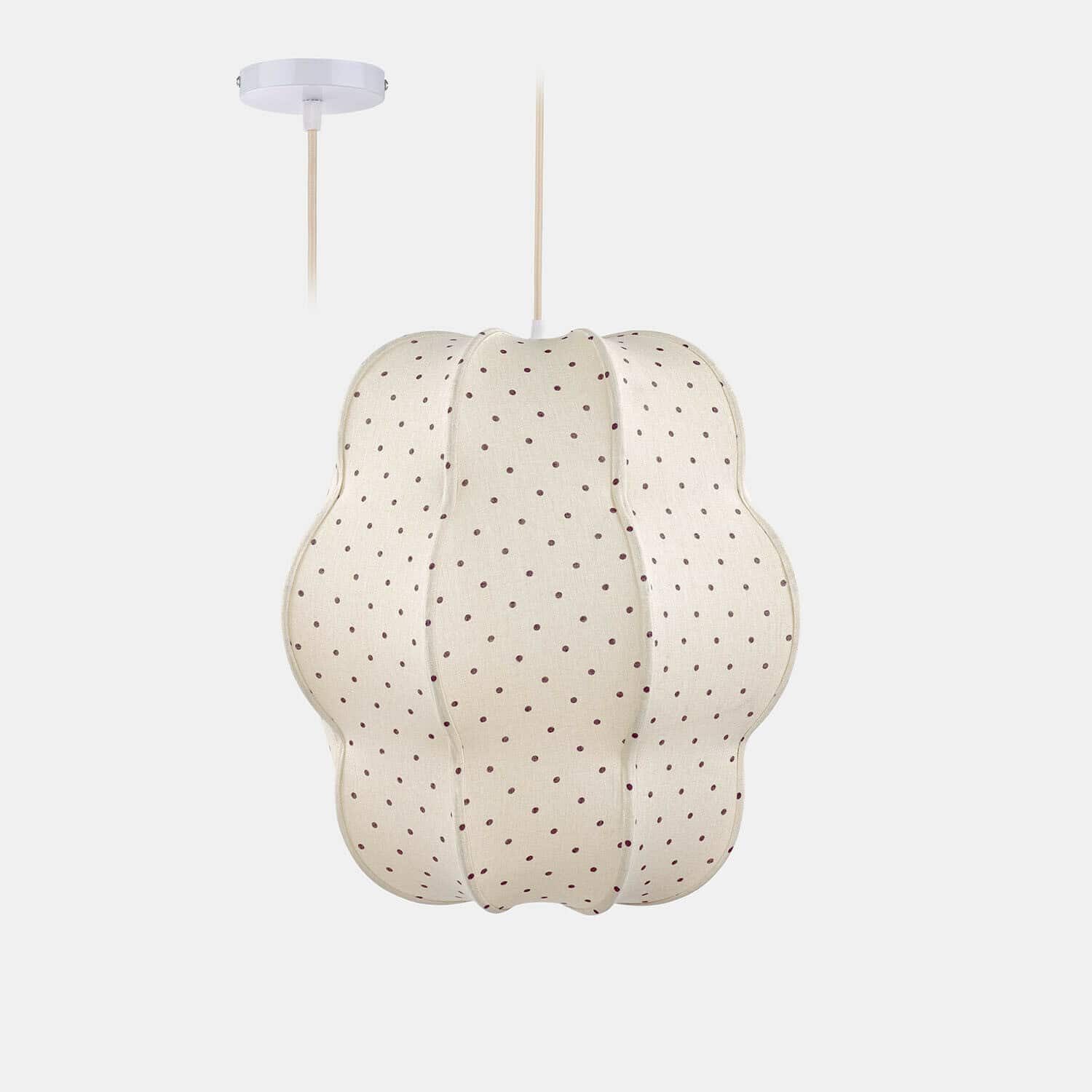 Lampa wisząca z tkaniny w kremowym kolorze z brązowymi kropkami, dekoracyjna lampa sufitowa