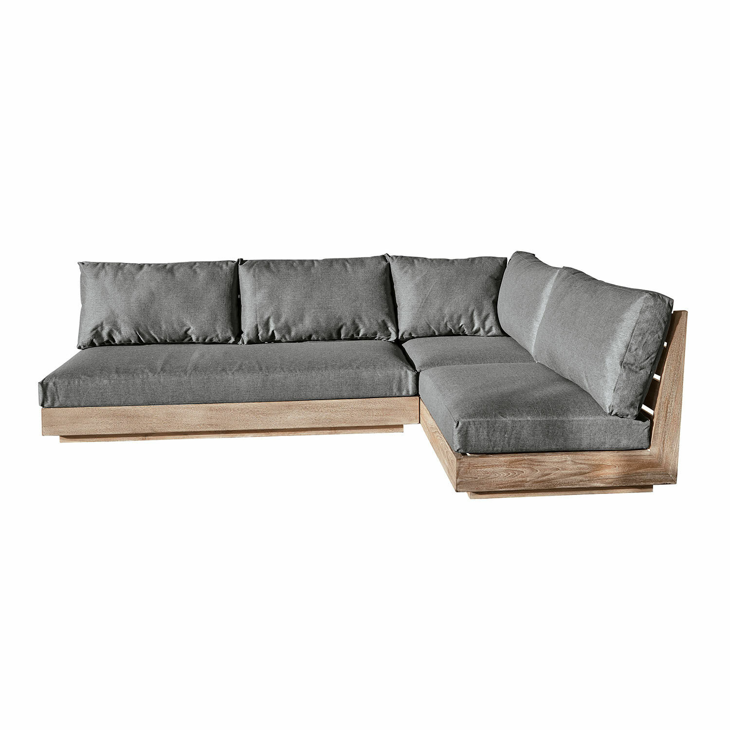 Szara narożna sofa Courtelevant z drewnianą ramą w kolorze brązowym, nowoczesny mebel wypoczynkowy