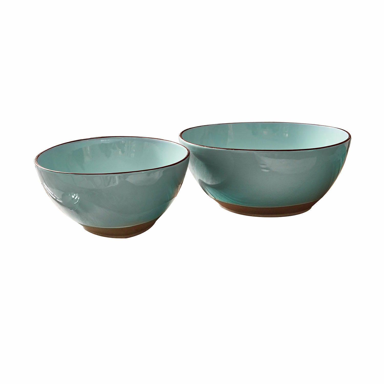 turkusowy Zestaw dwóch turkusowych ceramicznych misek do sałatek Biarritz z brązowym spodem