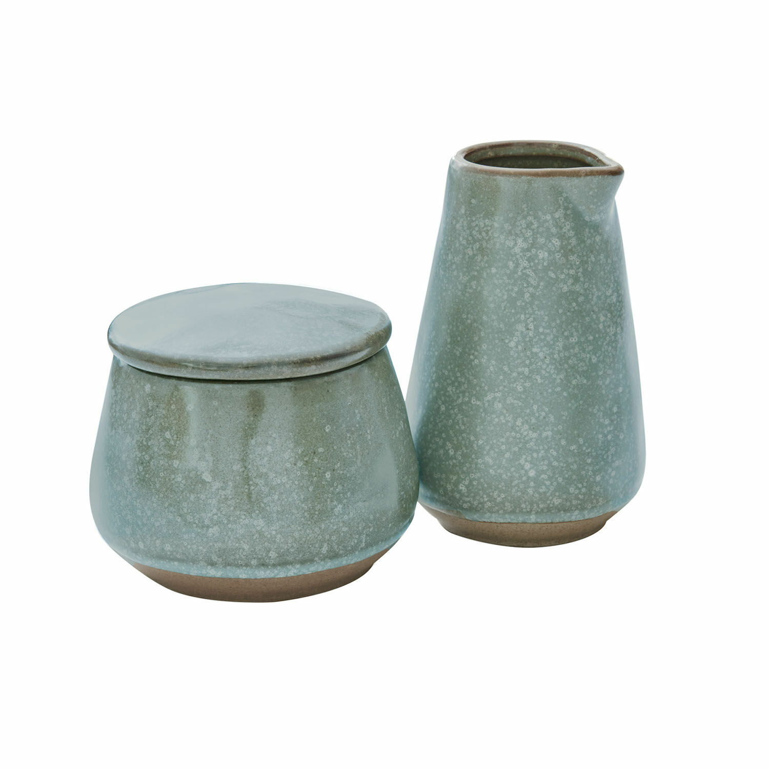 turkusowy / brązowy Ceramic sugar bowl and milk jug in turquoise with brown base, kitchen accessories for coffee and tea