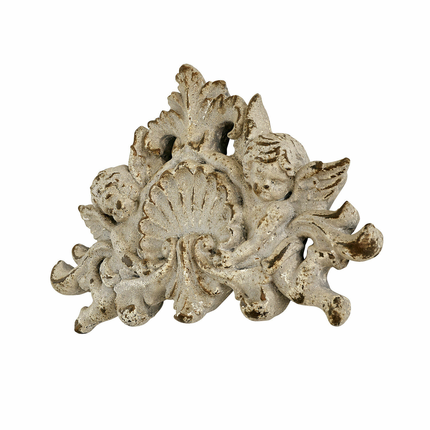 Ozdoba na ścianę Gordian Dekoracyjny ornament z aniołkami z postarzanej białej żywicy do wnętrz vintage